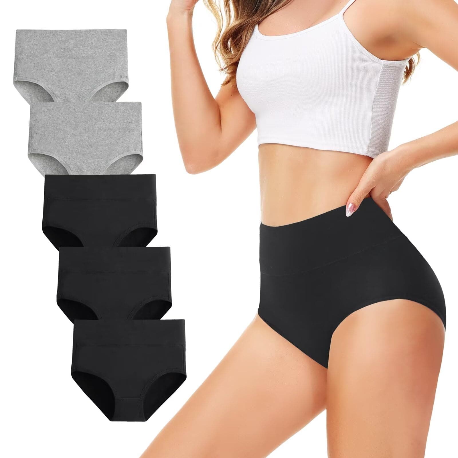TUUHAW Bragas Mujer Cintura Alta Algodon Pack de 5 | Braguitas de Talle Alto, Entrepierna 100% Algodón, Sin Etiquetas, Cobertura Completa
