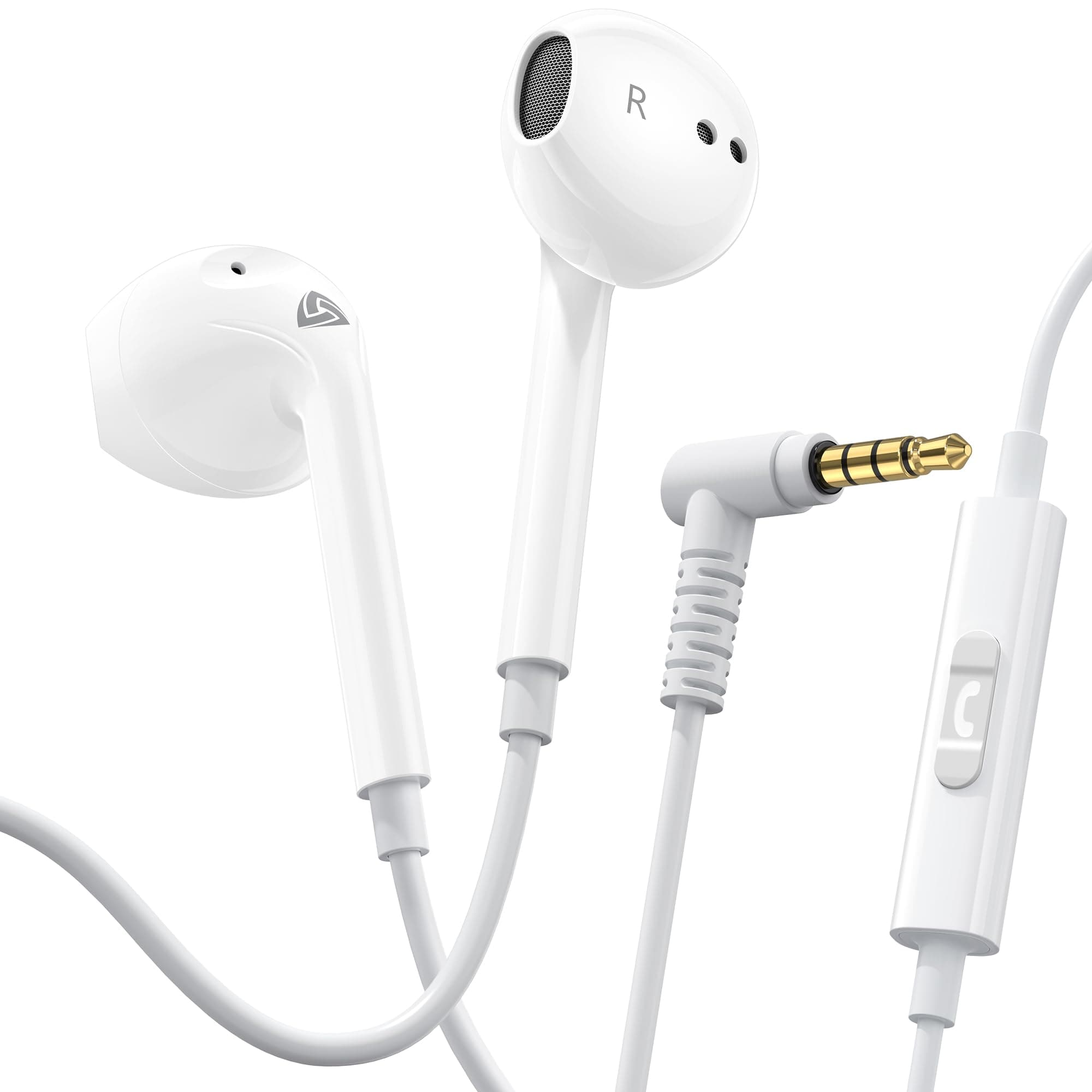 LUDOS ZENITH Auricolari In-Ear Cuffie, Cuffiette con Filo e Microfono, 2 Anni di Garanzia, Cuffie Isolamento Acustico, Cuffiette Cellulare, Jack 3,5 mm per iPhone, Apple, Samsung, Huawei - Bianco