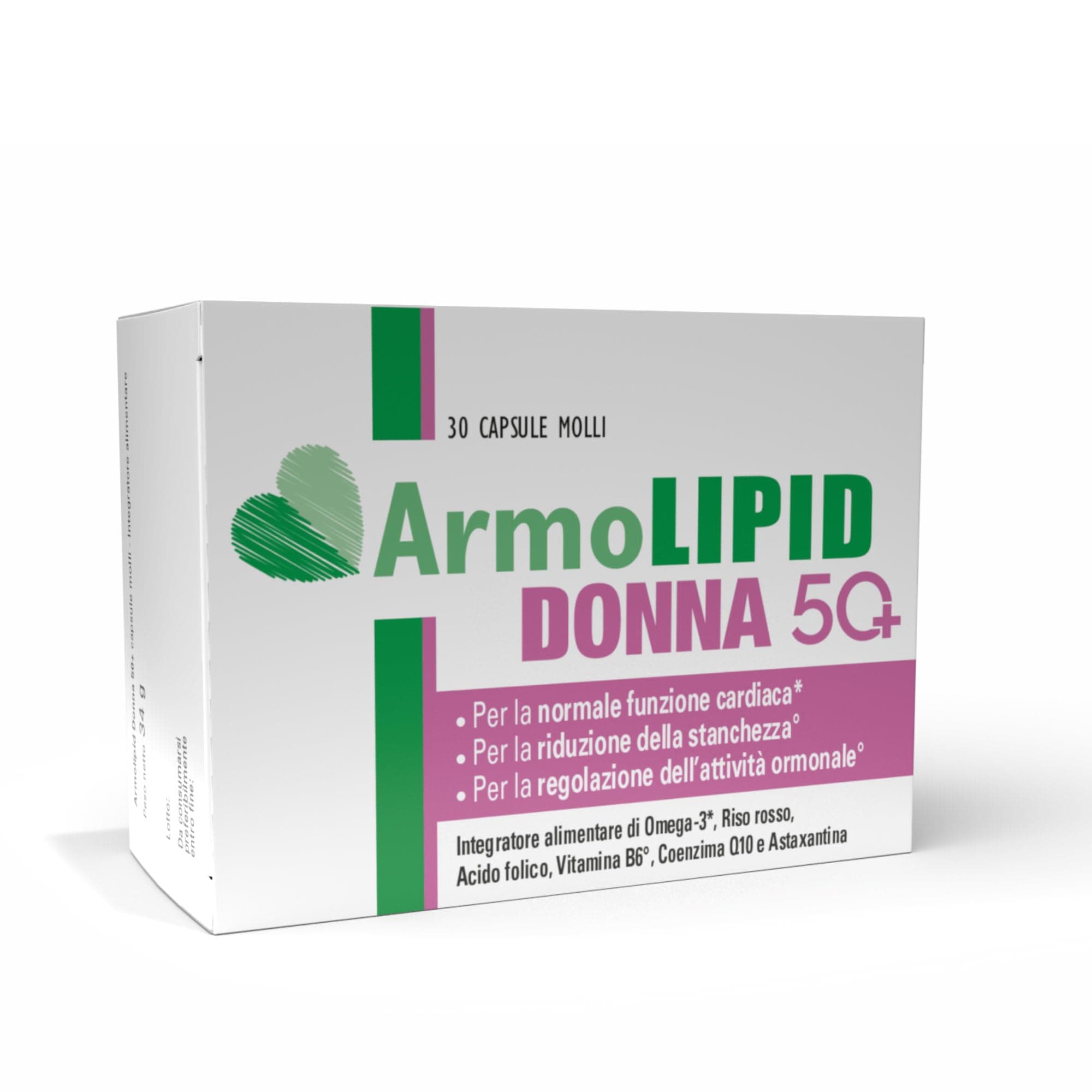 ArmoLipid Donna 50+, Integratore Alimentare con Omega 3, Vitamina B6, Risso Rosso Fermentato,Supporto per Menopausa, Cuore e Stanchezza, Senza Glutine