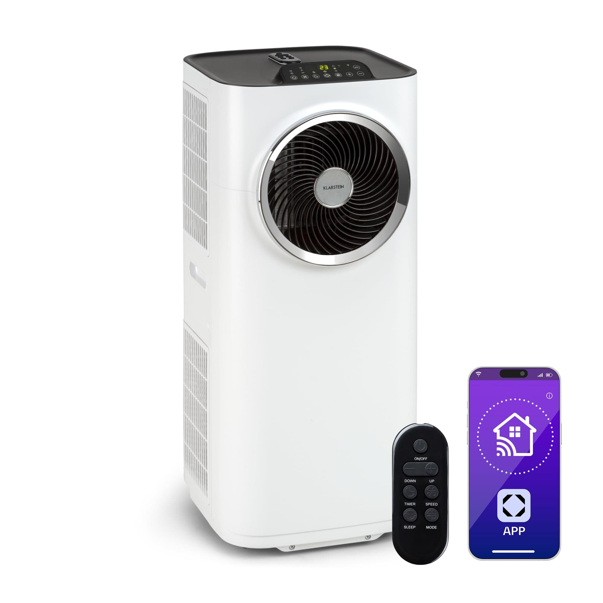 Klarstein Kraftwerk Smart 12K Climatiseur Mobile - 12,000 BTU, 35-59 m², WiFi & App Control, Silencieux 50 dB, Déshumidificateur, Ventilation 3 Niveaux, Minuterie 24h, R290, Tuyau Inclus, Blanc