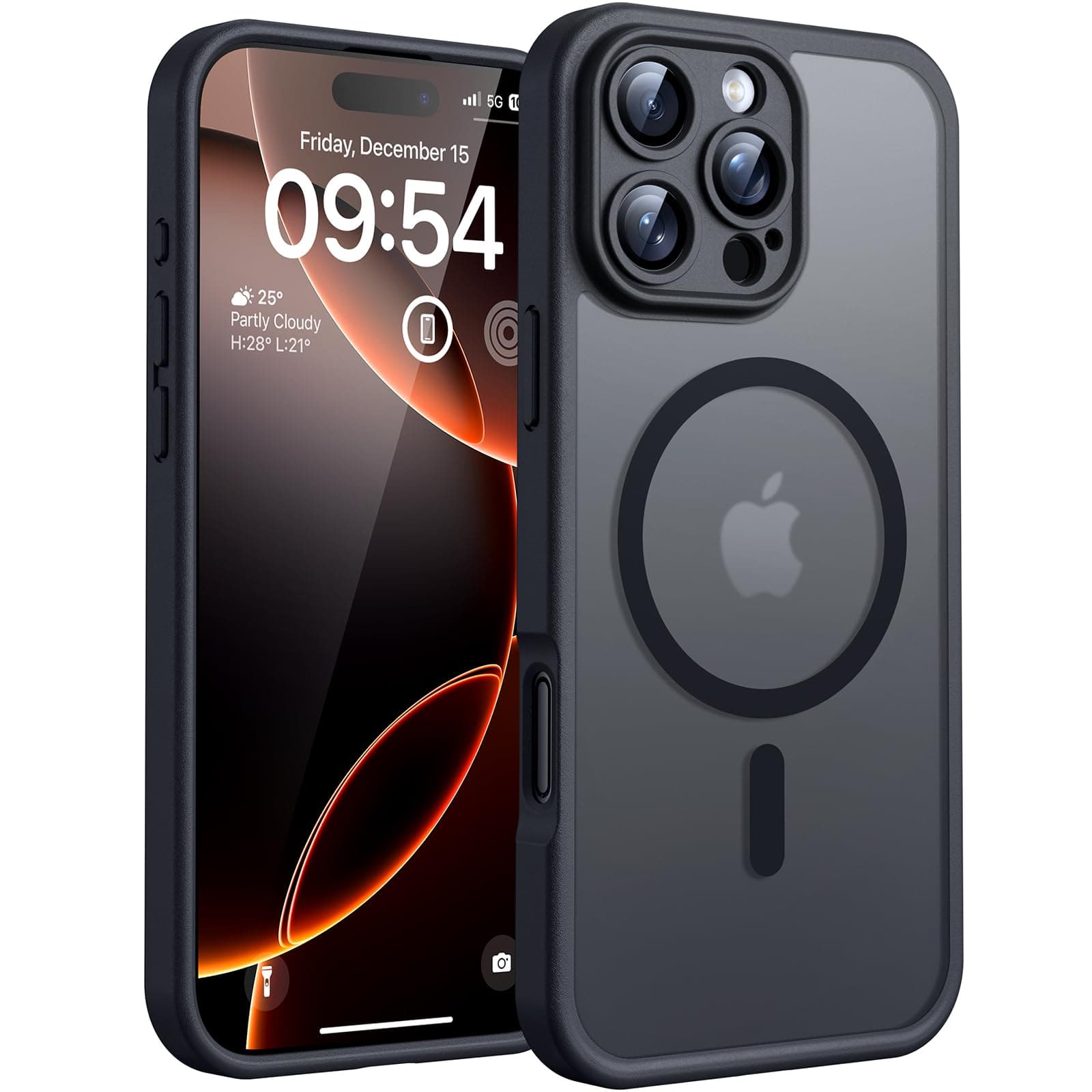 TOCOL für iPhone 16 Pro Max Hülle 6,9 Zoll, Kompatibel mit MagSafe, Vollständiger Kameraschutz, Eingebauter Magnetring, Stoßfest Kratzfest Transluzente Handyhülle für iPhone 16 Pro Max Case, Schwarz