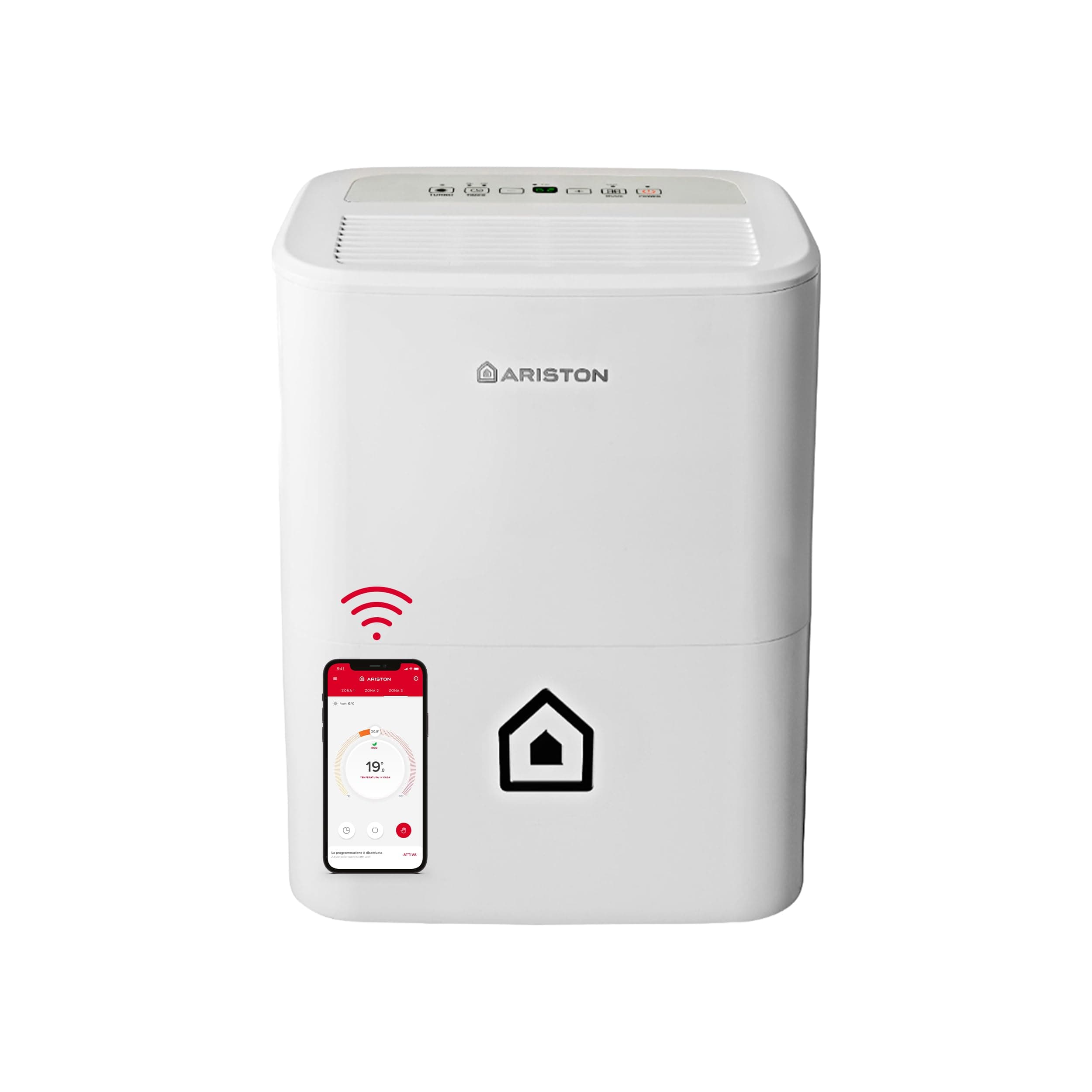Ariston DEOS 16S NET Wifi - Deumidificatore Casa Muffa Portatile 16L/24h con Ruote, Bagno e Ambienti Fino 44㎡ Assorbi Umidità 24,5x35x51 - 3 Velocità e Filtro Antipolvere, Max 330w Compatibile con App