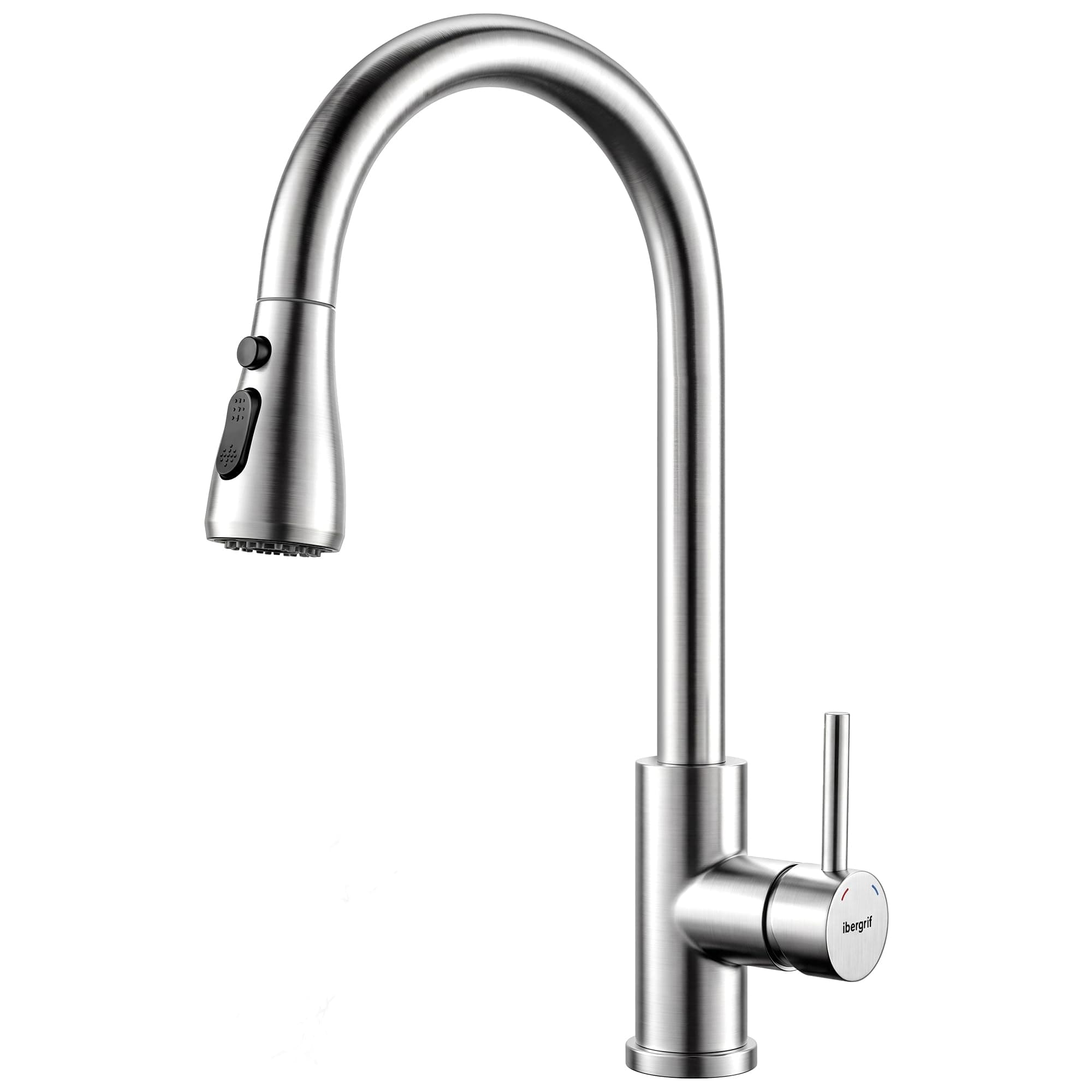 Ibergrif Grifo Cocina Extraíble de Acero Inoxidable Cepillado | Grifo Monomando para Fregadero con 3 Modos de Agua, Giro 360°, Cabezal Extraíble, Fácil Instalación