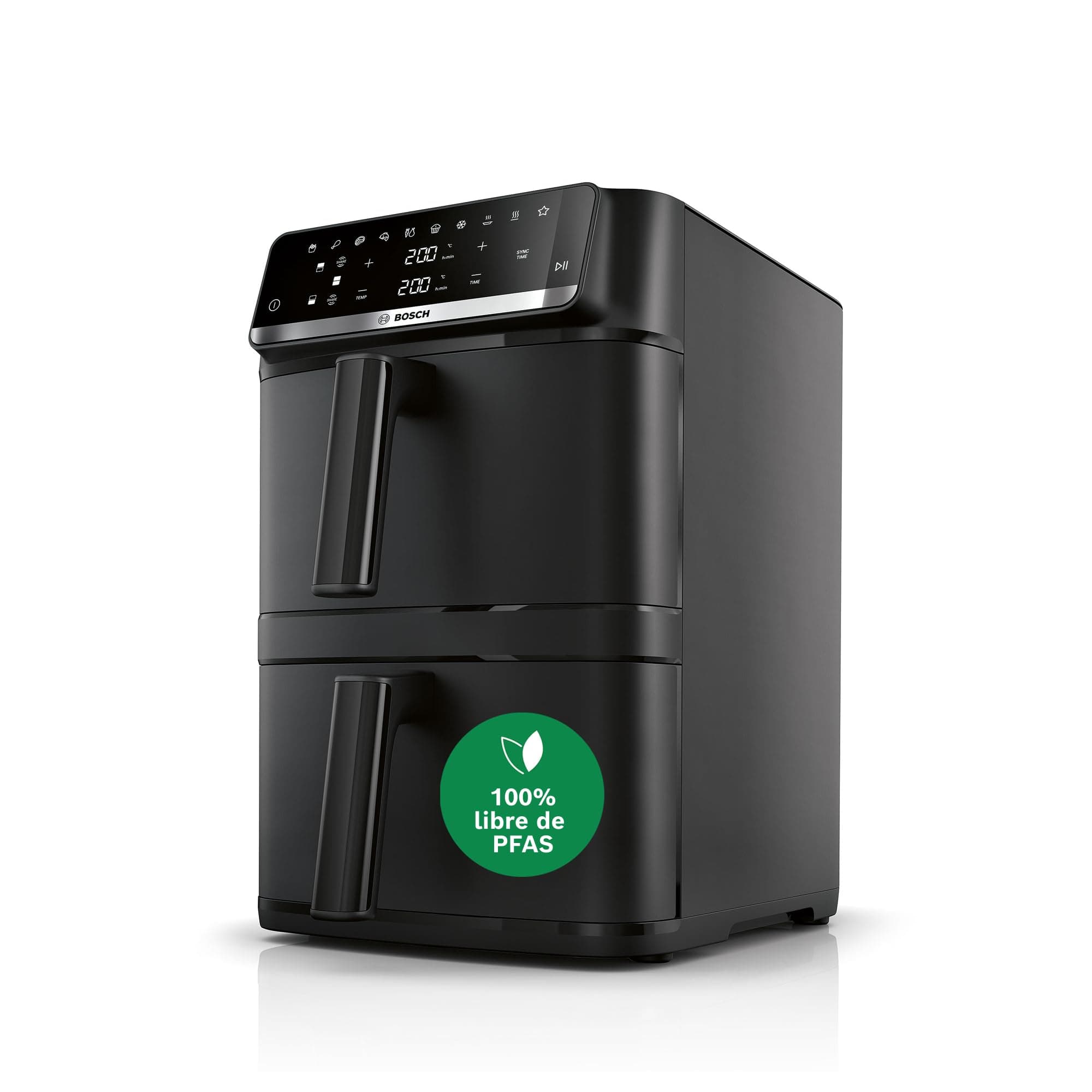 Bosch Freidora de aire Serie 6, XXL doble cesta 12 L, 2 cestas de 6 L con función SYNC, 6 programas, recubrimiento no tóxico, interior de metal, negro, MAFD661B0