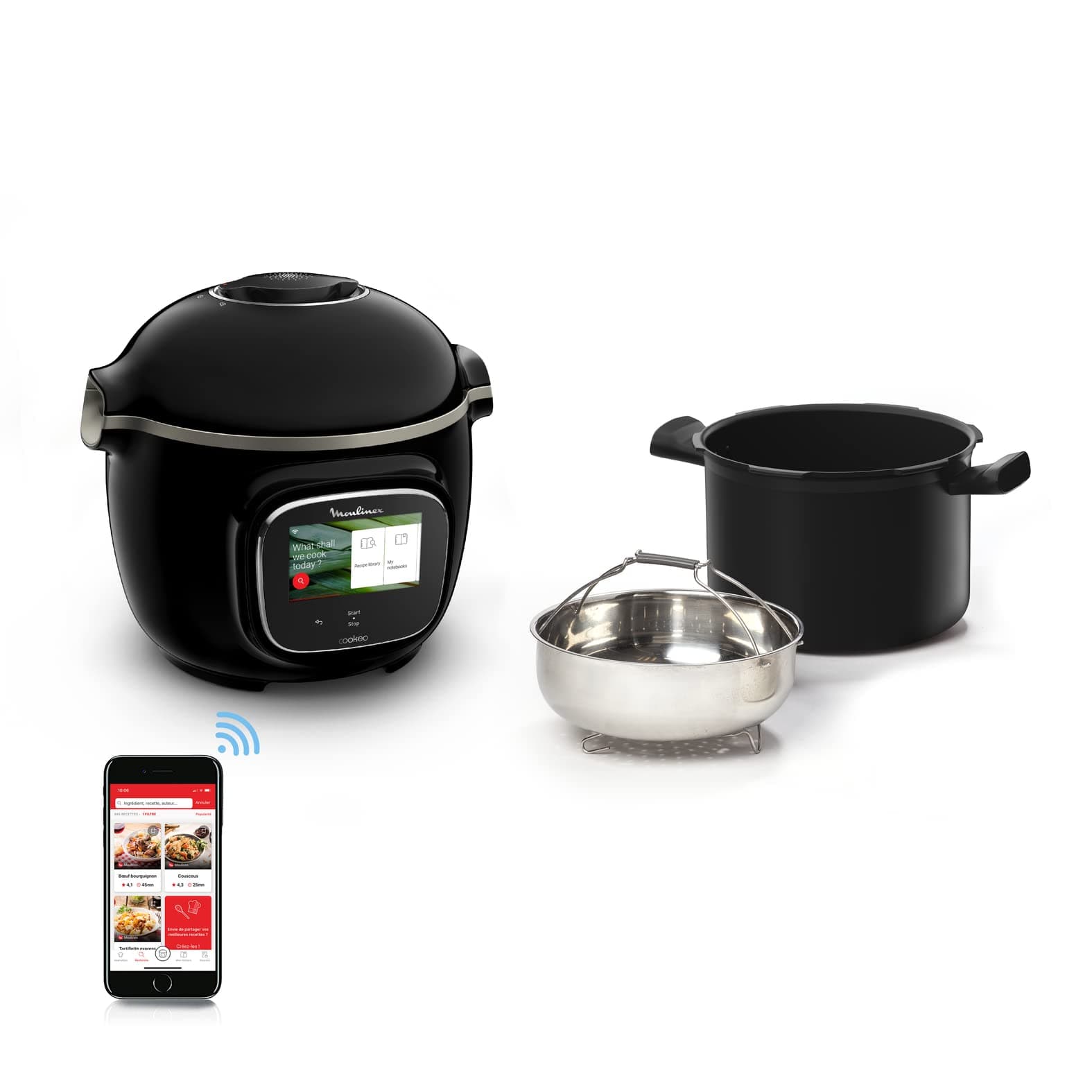 Moulinex Cookeo Touch Wifi Multicuiseur intelligent, Cuve 6 L, Haute pression, Guide pas à pas, 250 recettes intégrées, Application Moulinex CE902800, Noir