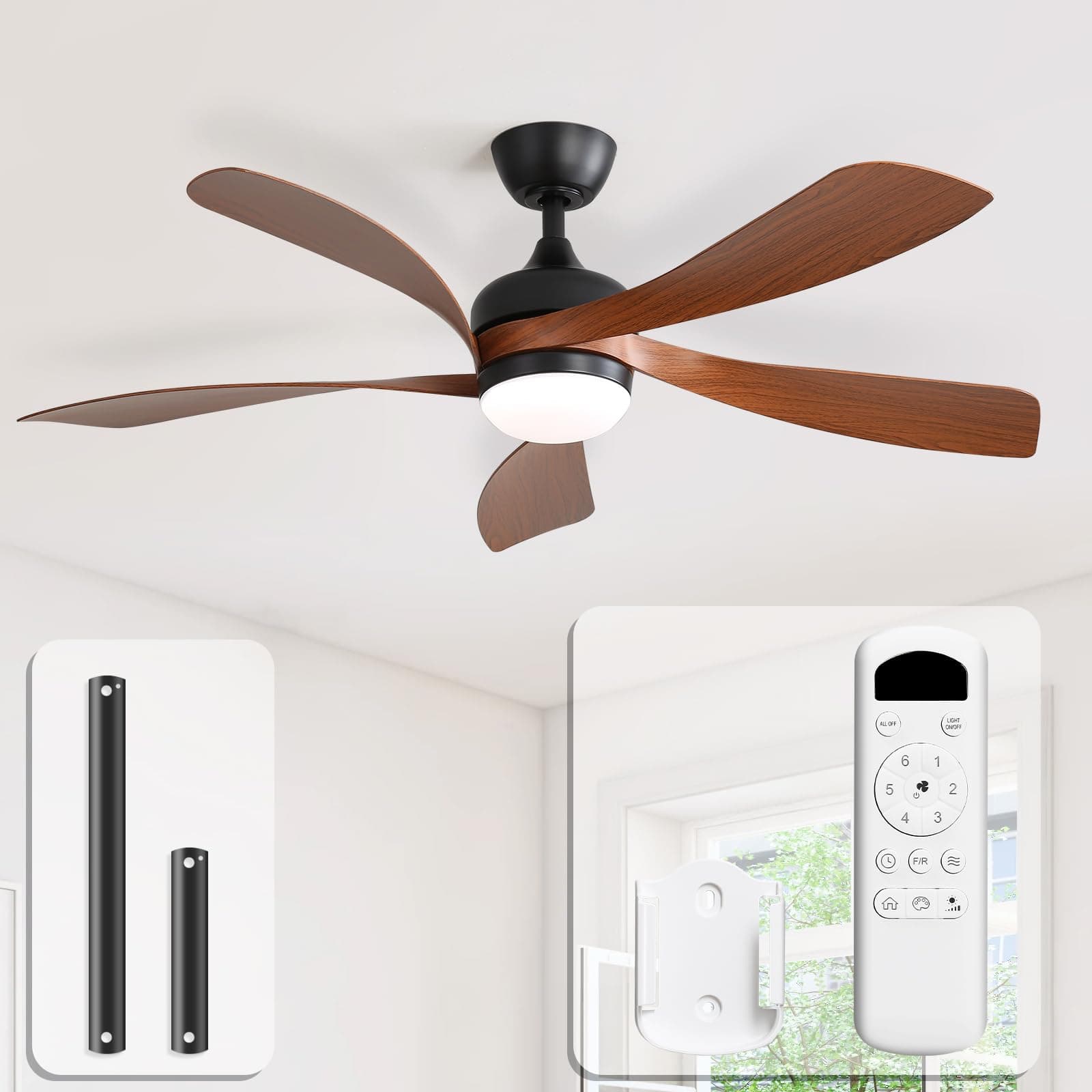 Sofucor Ventilateur Plafond avec Lumiere et Telecommande, 132 cm Dimmable Lampe Ventilateur Plafond LED, 6 Vitesses, DC Silencieux Réversibles, Minuterie, pour Chambre