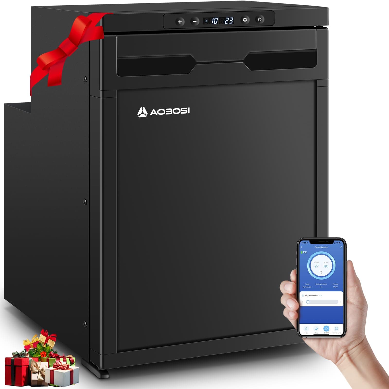 AAOBOSI Frigo Portatile 45L, Frigo da Campeggio con APP, Frigorifero Per Caravan con Luci LED, 12/24V DC, -20 °C a 20 °C, Per Auto, Camion, SUV, Camper, Barche, Campeggio e Viaggi