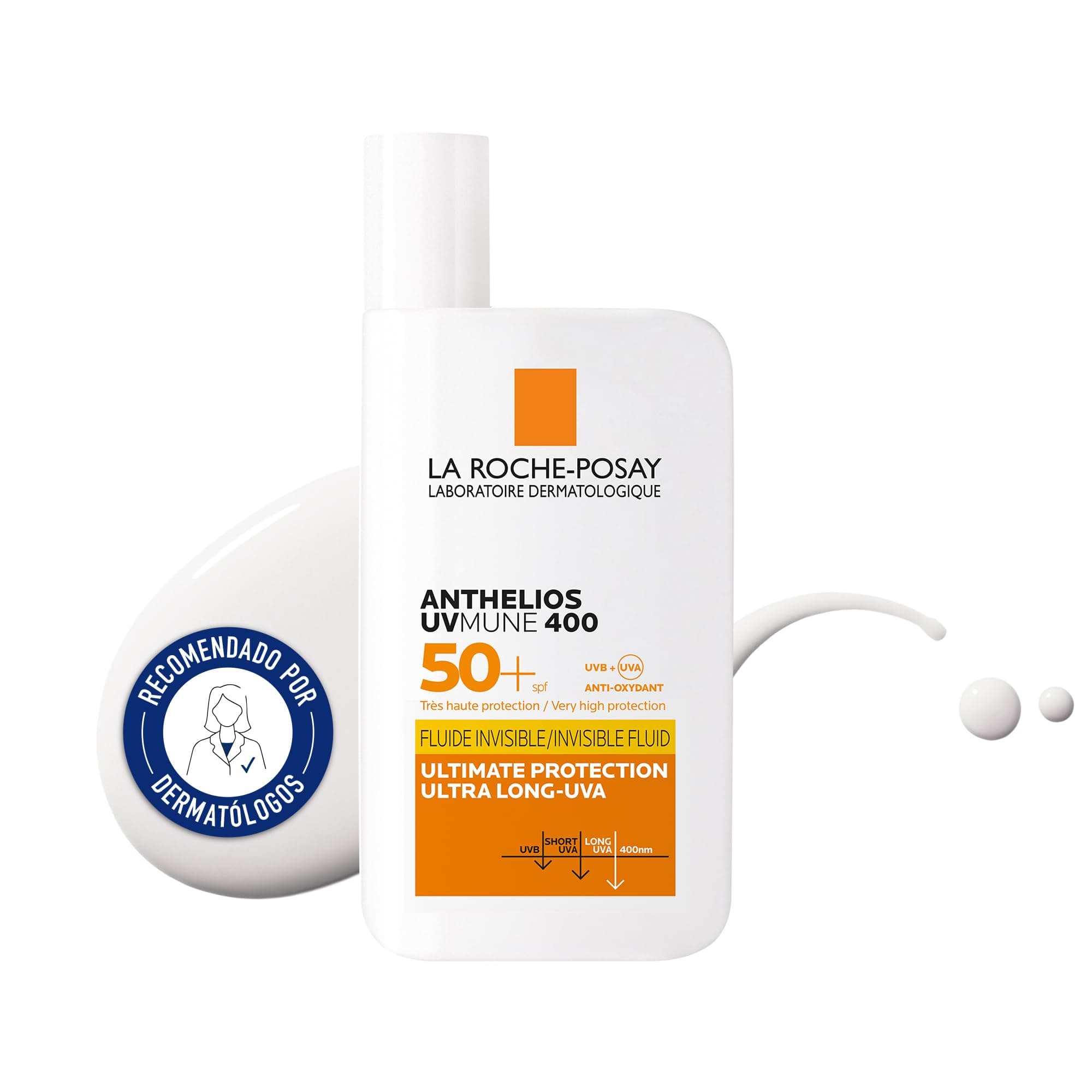 La Roche Posay - Protector Solar, SPF50+, Previene el Estrés Oxidativo, Resistente al Agua, Sudor y Arena, Fórmula con Mexoryl 400, Fluido Invisible, Anthelios UV-MUNE 400, 50 ml