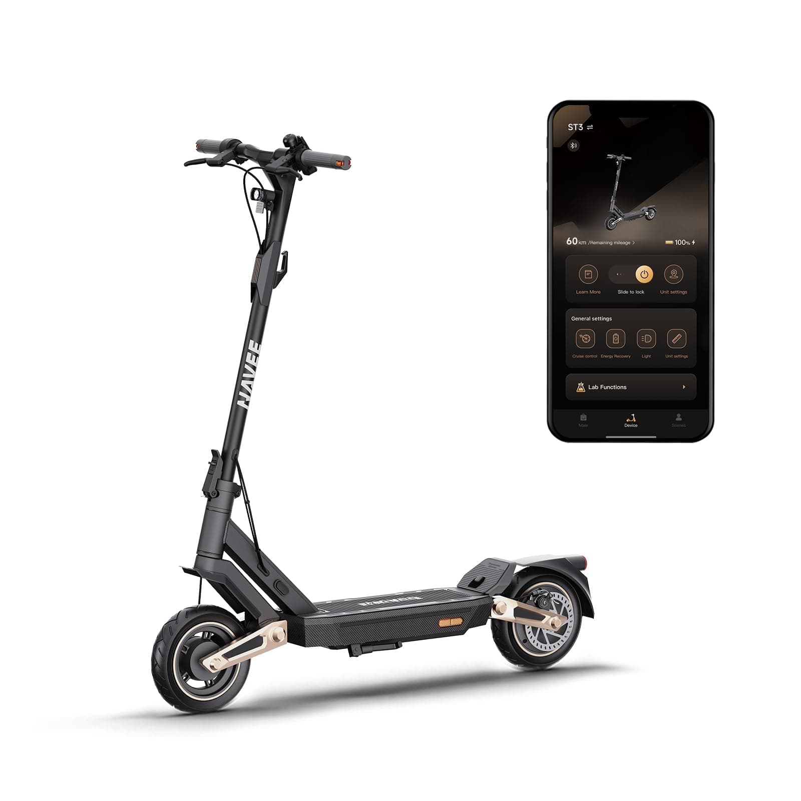 NAVEE ST3 Série Trottinette Electrique Adulte 60-75km Autonomie 25km/h, Moteur 1000-1350W, Pneus 10" Tubeless, Antivol Connectivité Bluetooth, TCS, avec APP, Trottinette Électrique Charge 120kg