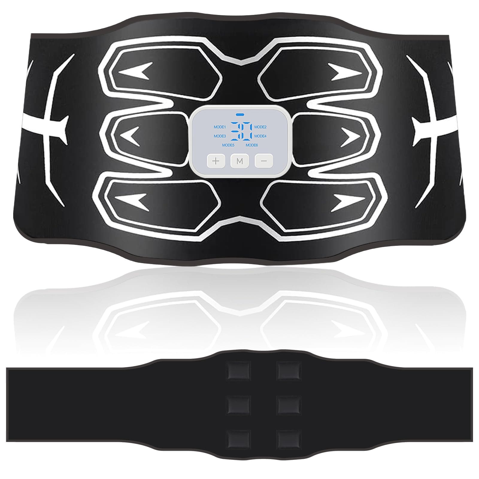 Electrostimulateur Musculaire, ceinture abdominale electrostimulation, Lavable, Coussinet en silicone doux pour la peau, Pas besoin de remplacer, 6 modes, 30 niveaux, stimulateur musculaire, Unisexe