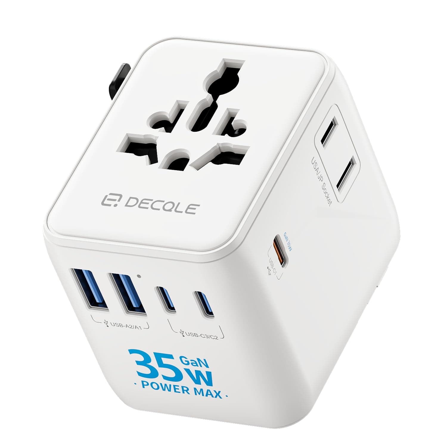 decqle Adattatore Universale da Viaggio, Presa Universale da Viaggio con 3 USB-C(GaN 35W) e 2 USB-A e 2 AC, Adattatore da Viaggio Italia Inghilterra Germania America Australia e 224+ Paese(bianca)