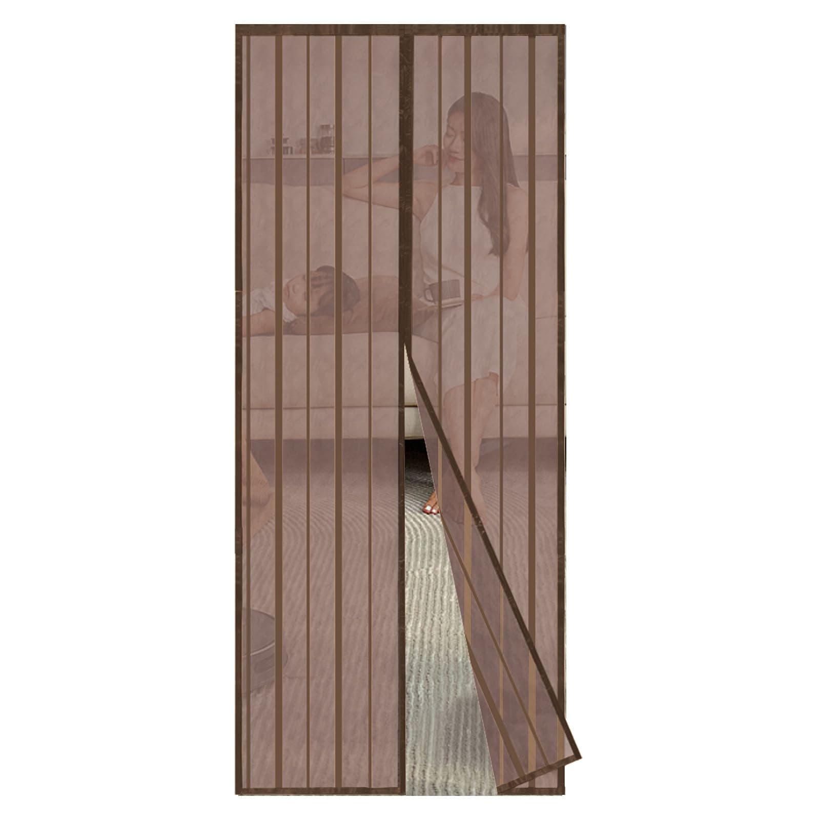Sekey 140x240 cm Zanzariera Magnetica per Porta, anti Insetti, per Legno, Ferro, Porte in Alluminio, Facile da Installare, Non è Necessario Praticare Fori, Apertura e Chiusura Silenziosa, Marrone