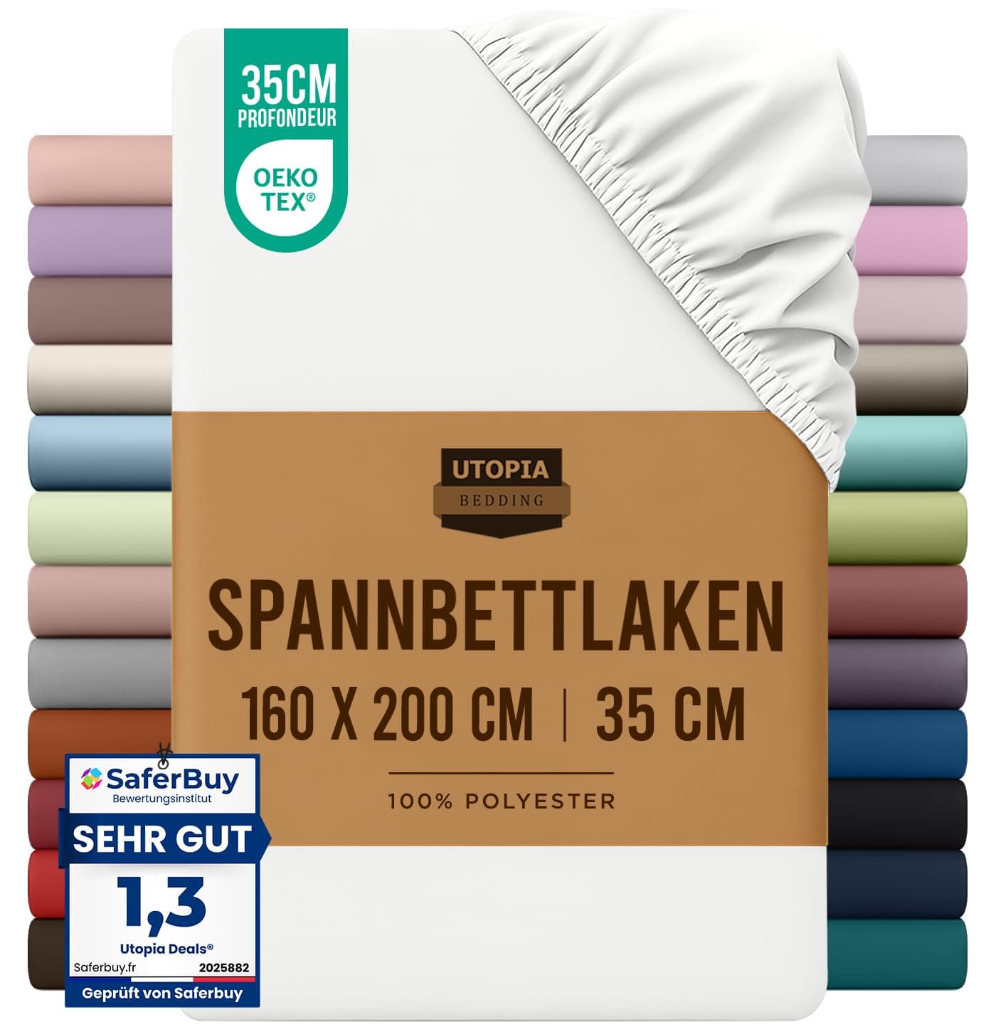 Utopia Bedding Drap Housse - Blanc, 160 x 200 cm | Certifié Oeko-Tex - Bonnets 35 cm pour Matelas Épais - Polyester Microfibre brossée