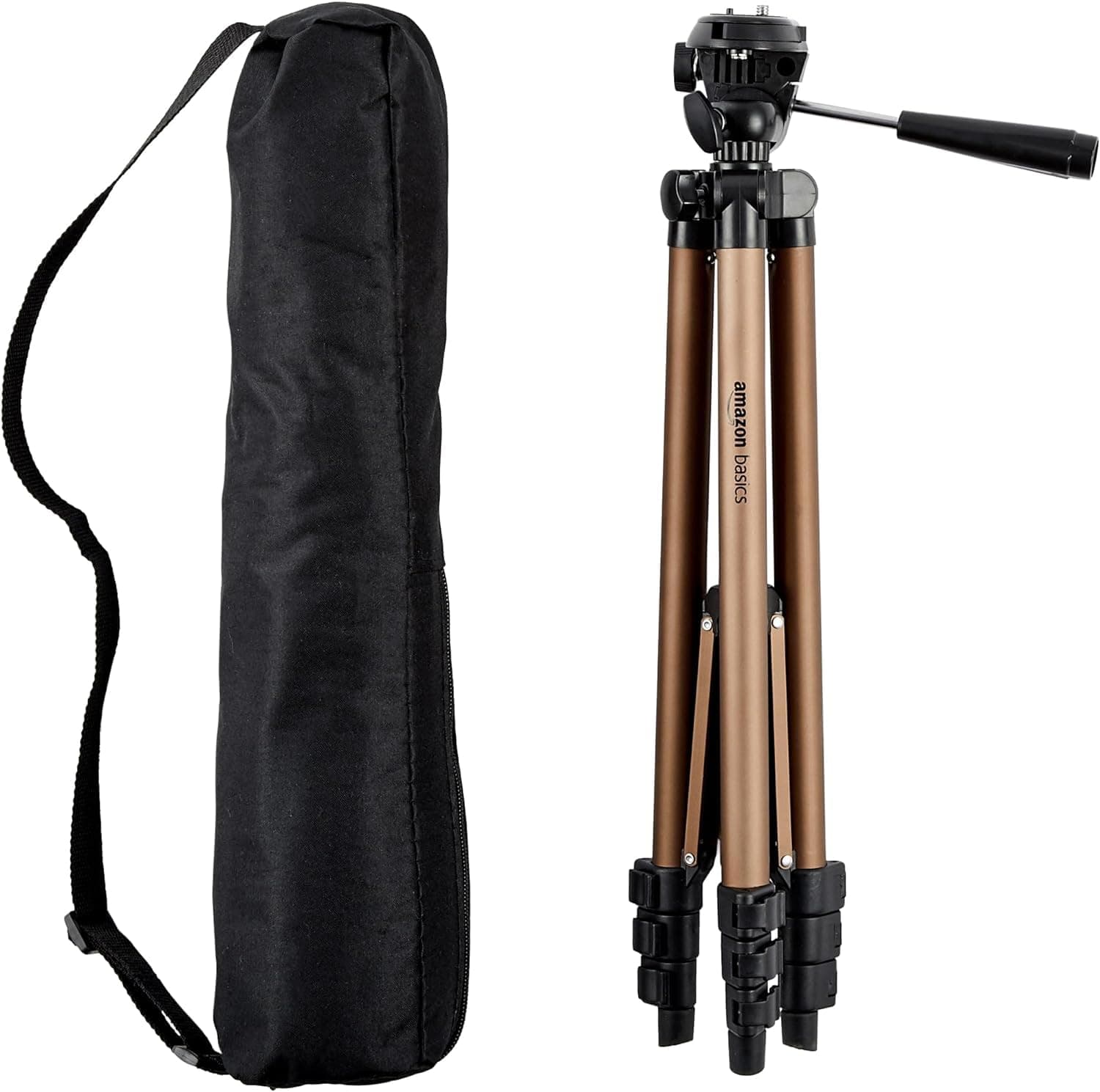 Amazon Basics - Treppiede per Fotocamera 127cm, Leggero, con Borsa, Altezza Regolabile, per Fotocamere DSLR, Champagne