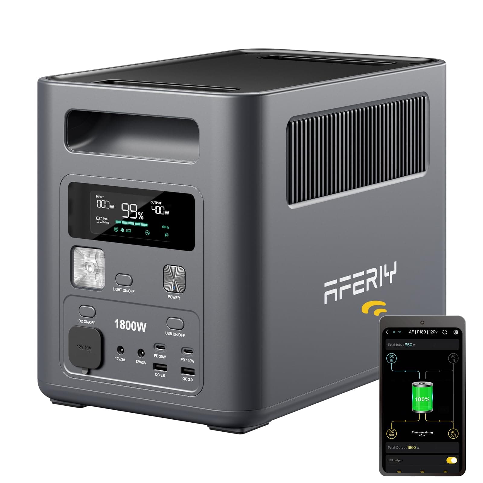 AFERIY Estación de Energía Portátil 1800W, 1024Wh LiFePO4,9 Salidas, Carga Rápida de 1H, SAI <10 ms, Generador Solar para Hogar/Caravanasa/Campada - 2026 Nuevo