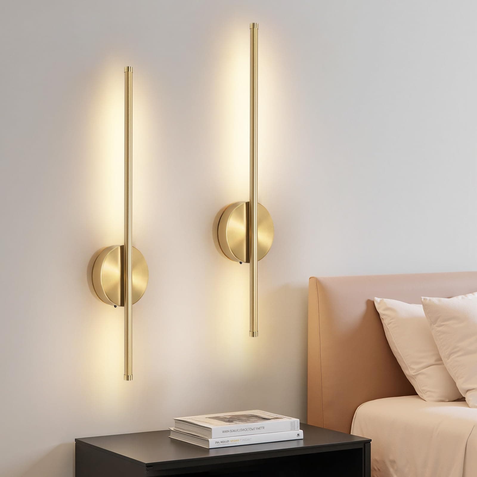 Dehobo Aplique Pared Interior Batería Recargable 2 PCS - Lampara de Pared con Interruptor y Mando - Lampara Salon Sin Cable Dorada 60CM Dimmable 3 Temp. Color, para Dormitorio, Comedor, Escaleras