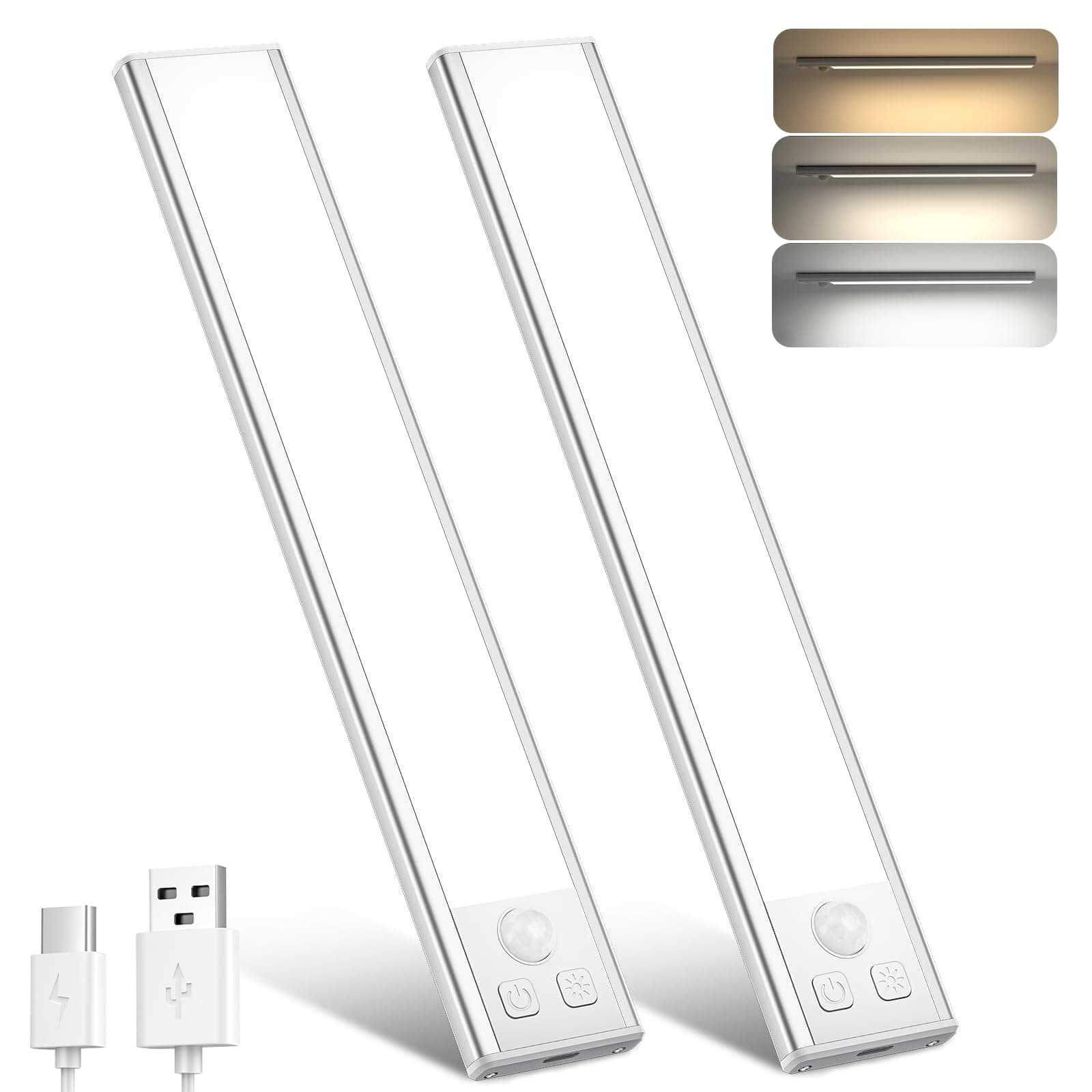 OUILA Luce Armadio LED con Sensore, 3 Temperature di Colore Dimmerabile, USB-C Ricaricabile Senza Fili, Luce Notturna Lampada per Cucina Guardaroba Armadi