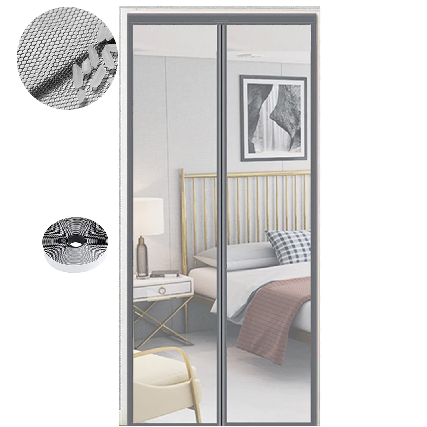 Zanzariera Magnetica per Porte 80 x 220 cm, Tenda Magnetica Zanzariera Porta, Nessun Attrezzo Richiesto, Facile da Installare, Adatto a Bambini e Animali Domestici, Grigio Puro