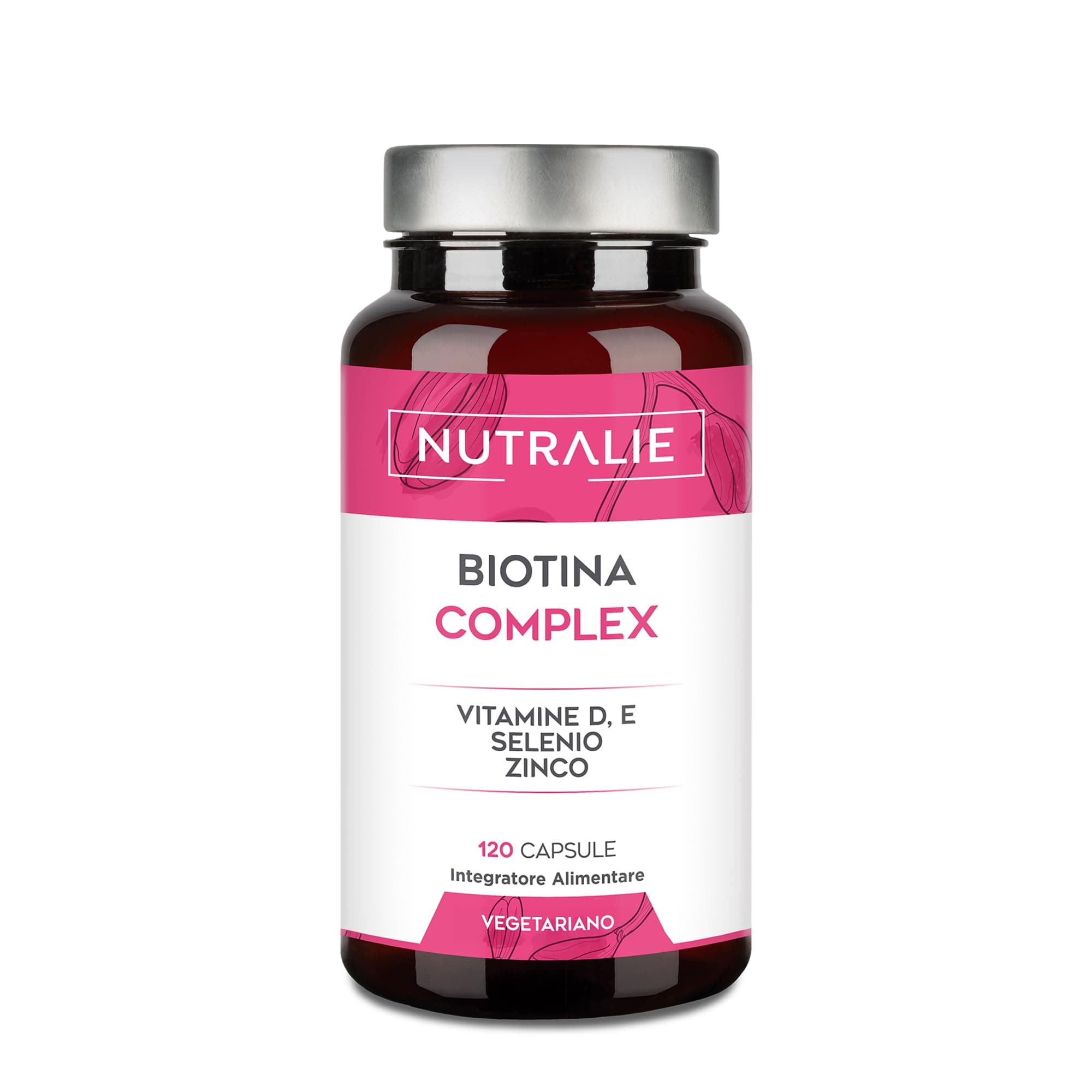 Biotina per Capelli 10000 mcg - Capelli + Pelle + Unghie - Con Vitamine E D Zinco Selenio - Per Donna e Uomo - 120 Capsule Vegetariana Nutralie