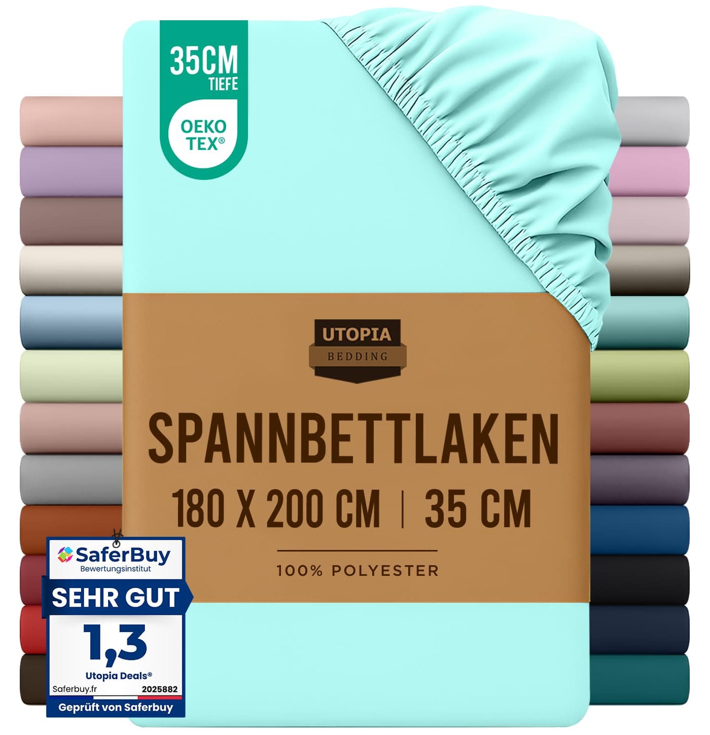 Utopia Bedding - Spannbettlaken 180x200cm - Spa Blau | Gebürstete Polyester-Mikrofaser Spannbetttuch - Oeko-Tex Zertifiziertes - 35 cm Tiefe Tasche