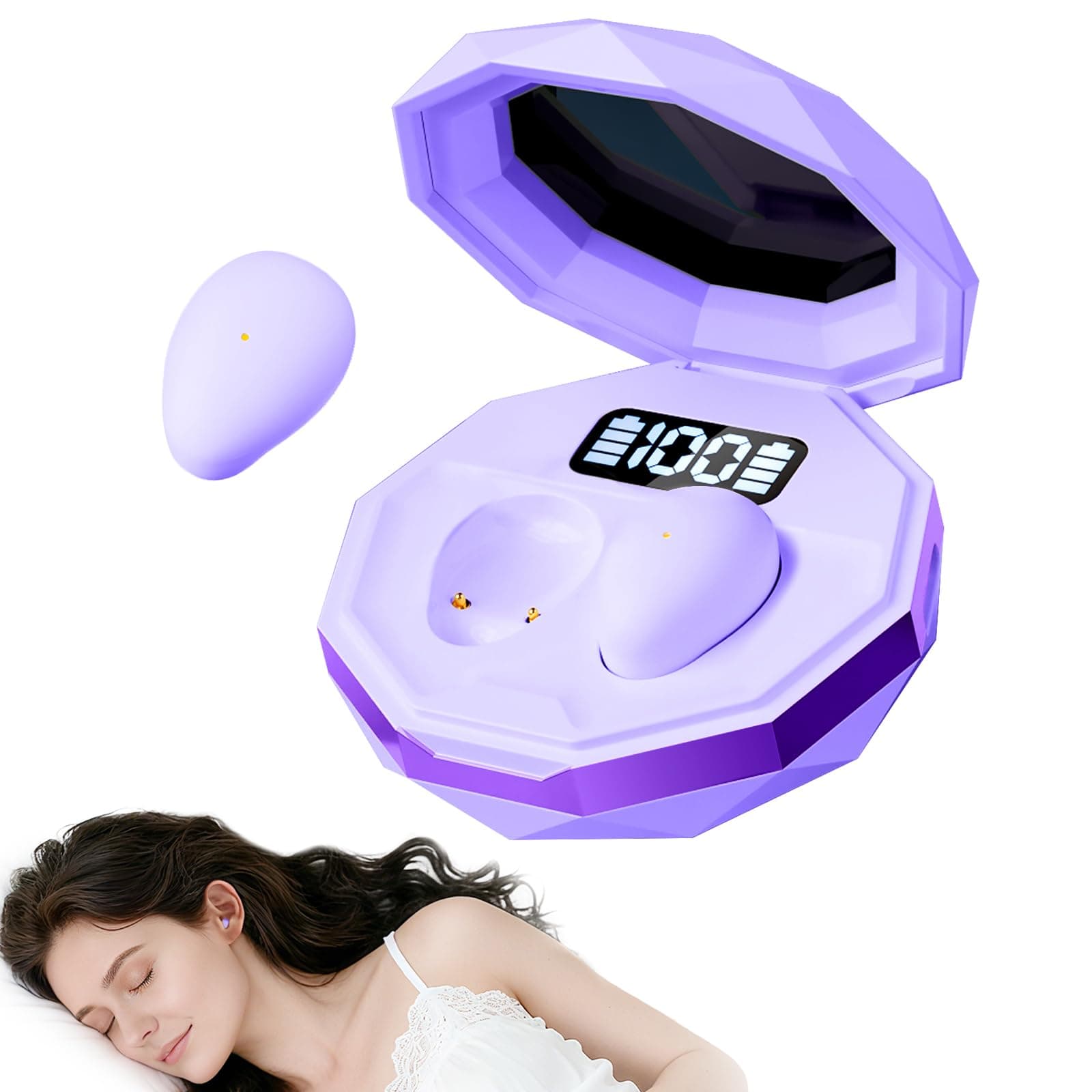 sunvito Auriculares para Dormir, Mini Auriculares para Dormir, inalámbricos Bluetooth 5.4, para Dormir de Lado, indicador de Potencia para Entrenamiento, Trabajo, Viajes (Purple)