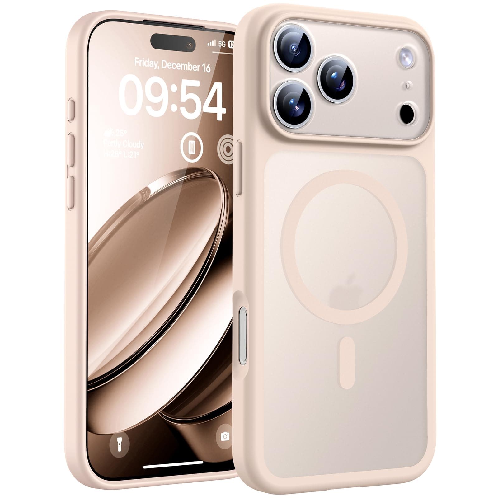 TOCOL Cover Magnetica per iPhone 17 Pro 6,3 Pollic, Compatibile con MagSafe, Anello Magnetico Incorporato, Protezione Fotocamera Integrata, Custodia Antiurto Traslucida Opaca, Titanio Sabbia