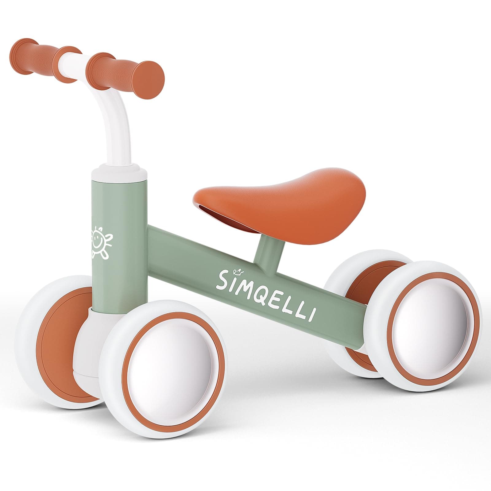SIMQELLI Bicicletta Senza Pedali per 1 Anni (10-24 Mesi), Bicicletta Equilibrio per Bambini, con 4 Ruote Primo Regalo di Compleanno per Bambini e Bambine (Verde)