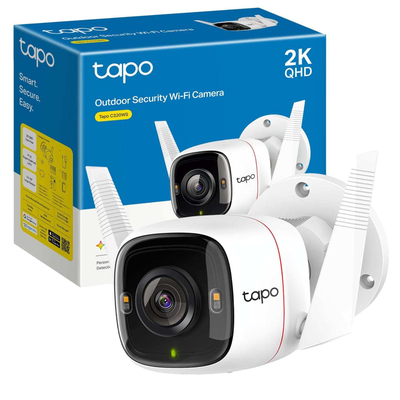 Tapo C320WS - Cámara de Vigilancia WiFi Exterior, 2K QHD, Detección IA | Detección de Movimiento, Personas, Vehículos y más. Visión Nocturna Color. Puerto Ethernet. Puerto Ethernet.