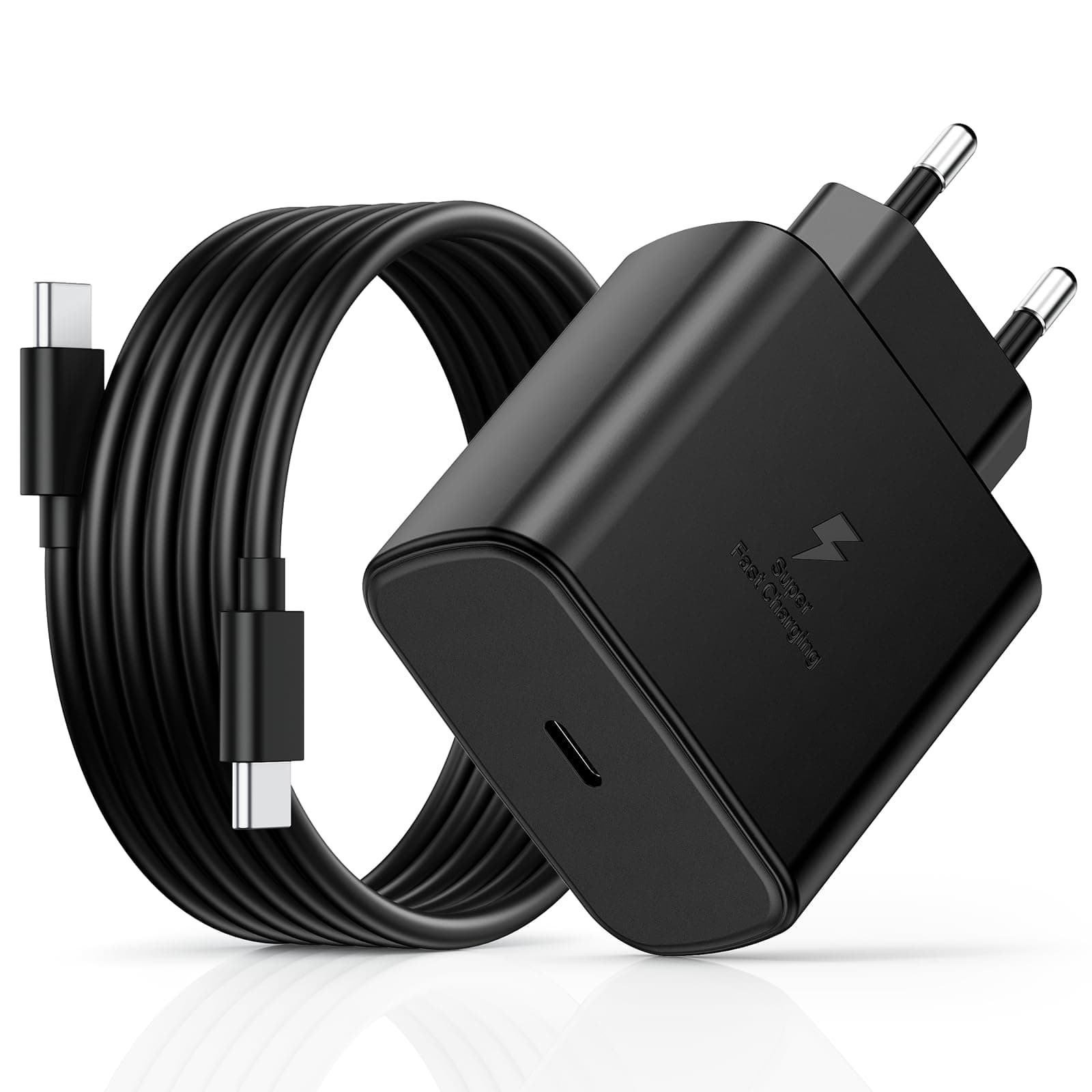 45W USB C Charger Fast Charging with Type C Cables 2M, for Samsung Galaxy S25/S24/S23/S22/S21 Ultra/S20/S20+/Note 20/10/9/A73/A53/A52/S10 Mobile Phone Fe USB-C AC Adapter Power Socket Noir