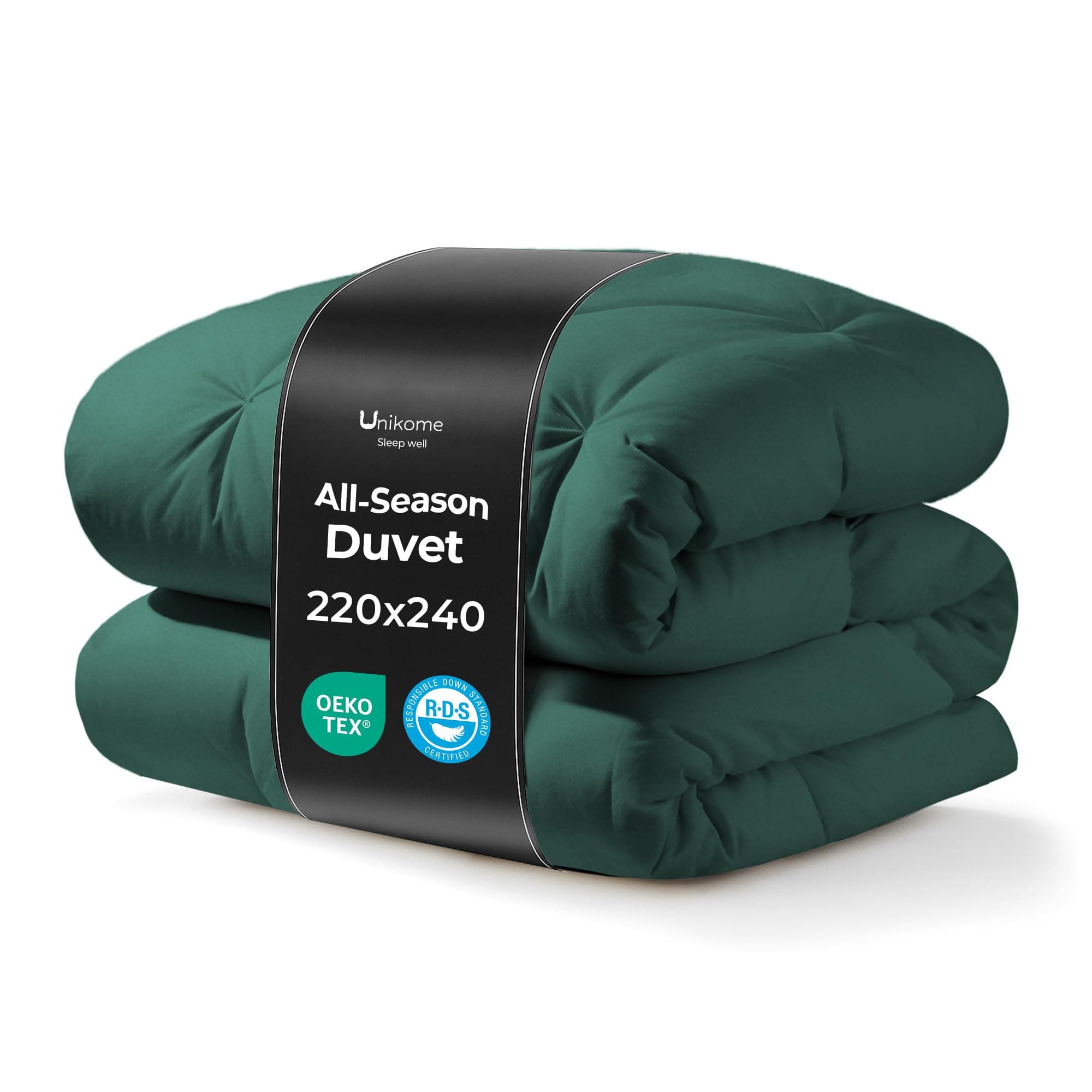 UNIKOME Edredón de Plumas y Plumón para Cama 135/150, 100% Algodón, Relleno Nórdico Plumón para 4 Estaciones, Diseño con Pliegue Pinzado, Estructura 3D Suave y Oeko-Tex RDS (Verde, 220x240cm)