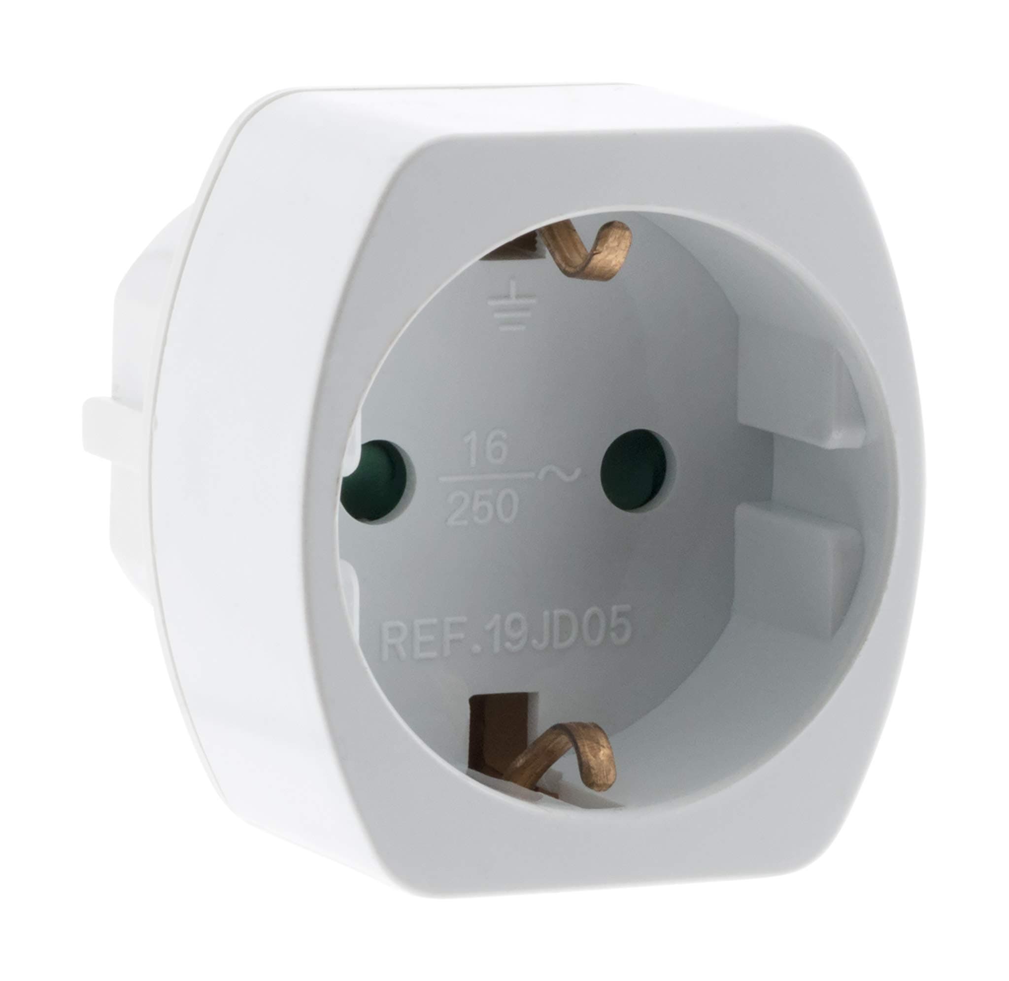 Zenitech - Adaptateur Prise de Voyage Schuko Allemagne vers France - Prise Mâle FR vers Femelle DE - 230V, 16A, 3680W - Compact et Résistant - Connexion Stable - Conforme à la Norme CE - Blanc