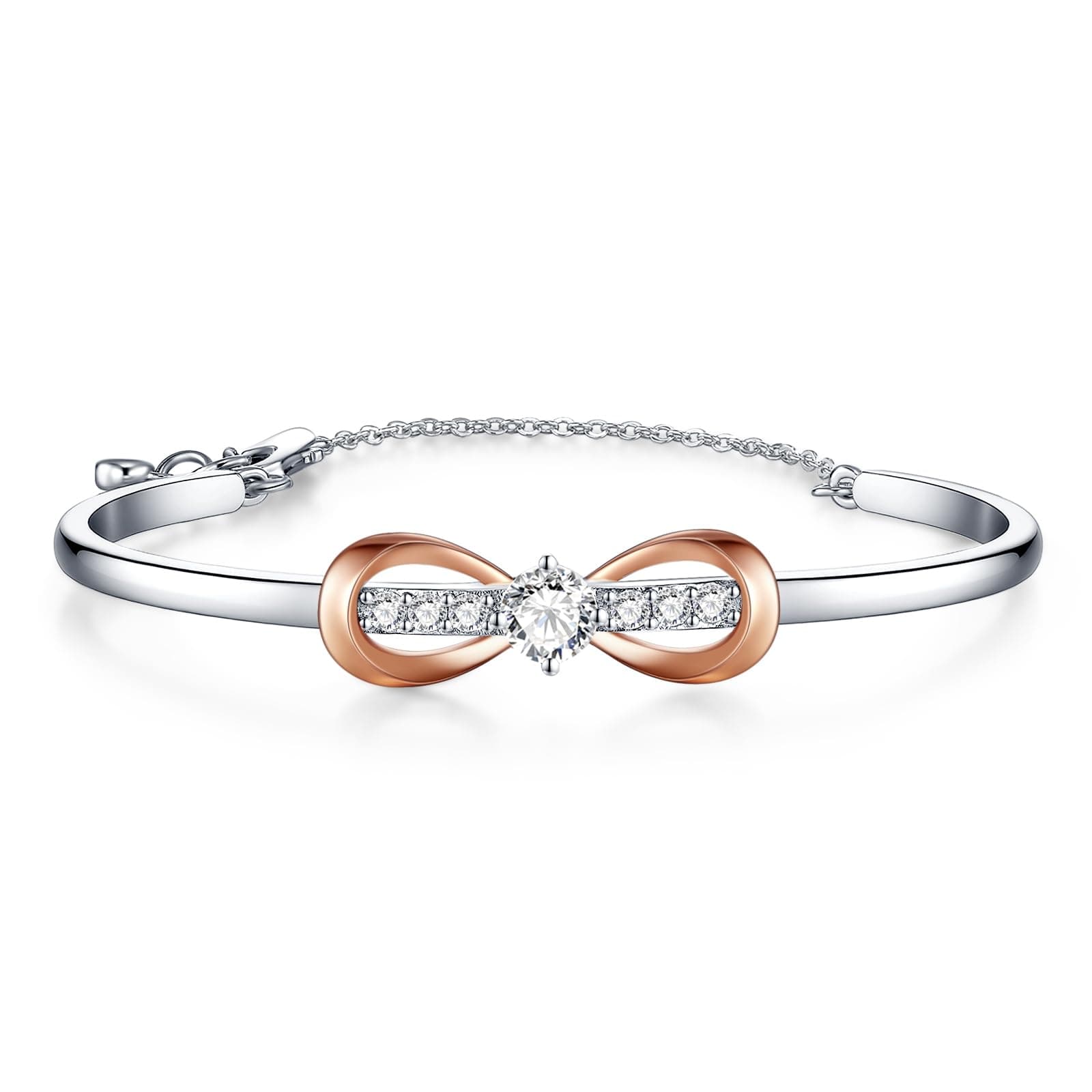 Lyniuoy Plaqué or blanc 18 Carats et or rose nœud d'amour Infini Bracelet Femme, Bijoux Femme, Romantique Cadeau Femme-Idées Uniques pour Anniversaire, Fête des Mères, Saint-Valentin, Noël