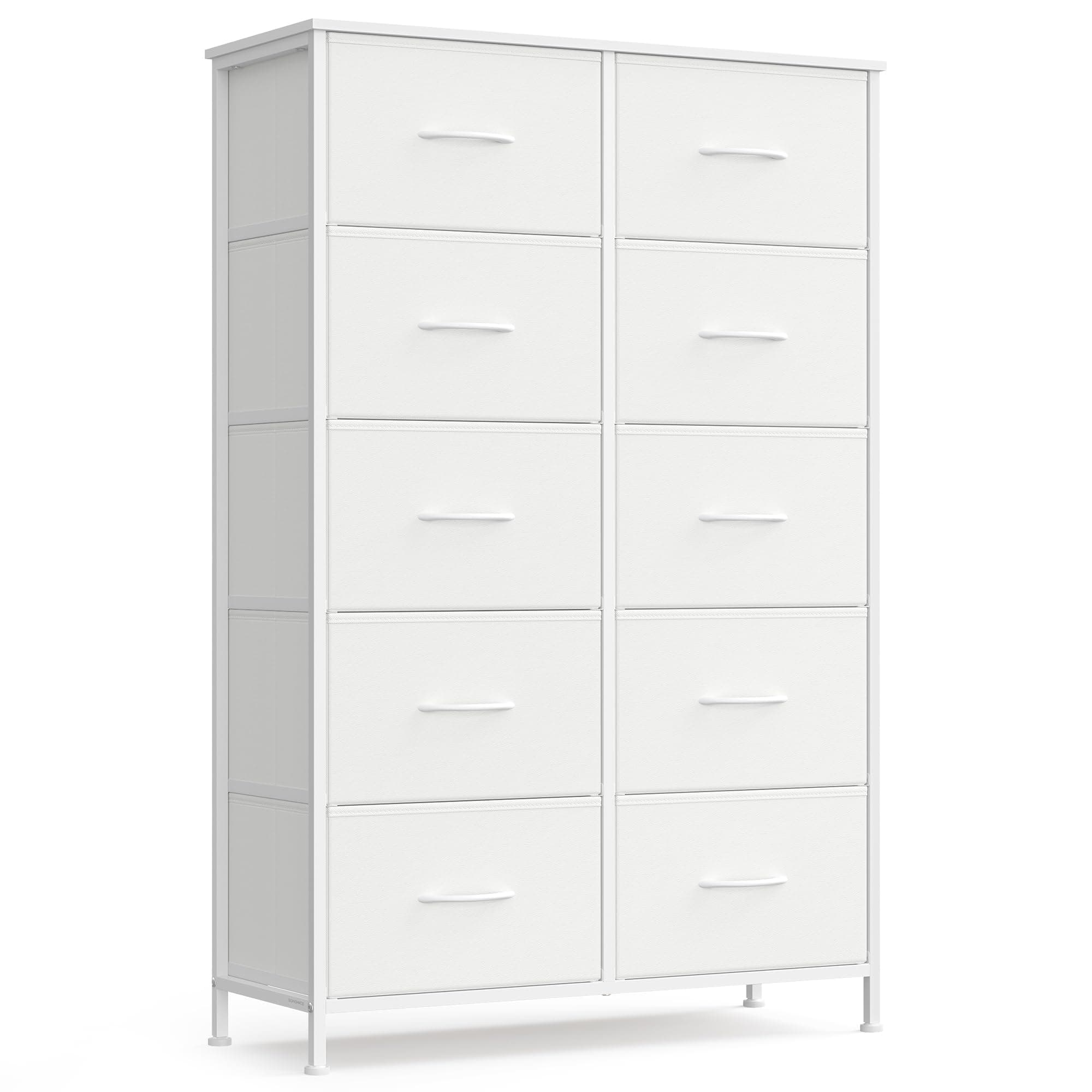 SONGMICS BELLAH Colección - Cómoda, 10 Cajones, Acero, para Dormitorio, Armario, Pasillo, Salón, Moderno, Blanco Nube y Blanco Nieve LGS125WH01