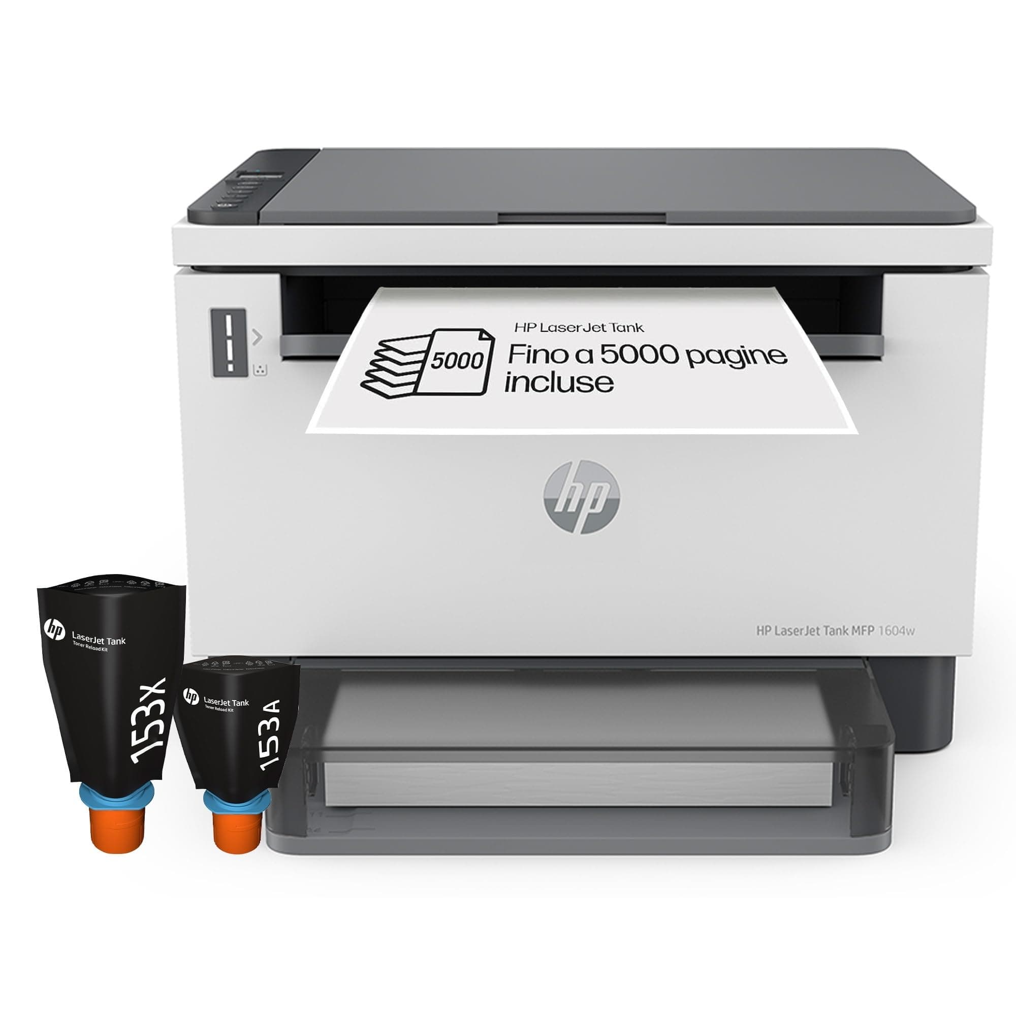 HP Laser Tank 1604w 381L0A, Stampante Monocromatica Multifunzione con Serbatoio Toner integrato a Ricarica Rapida, Stampa F/R Manuale, 22 ppm, Fino a 5000 Pagine, Scansione A4, Wi-Fi, USB, Bianca