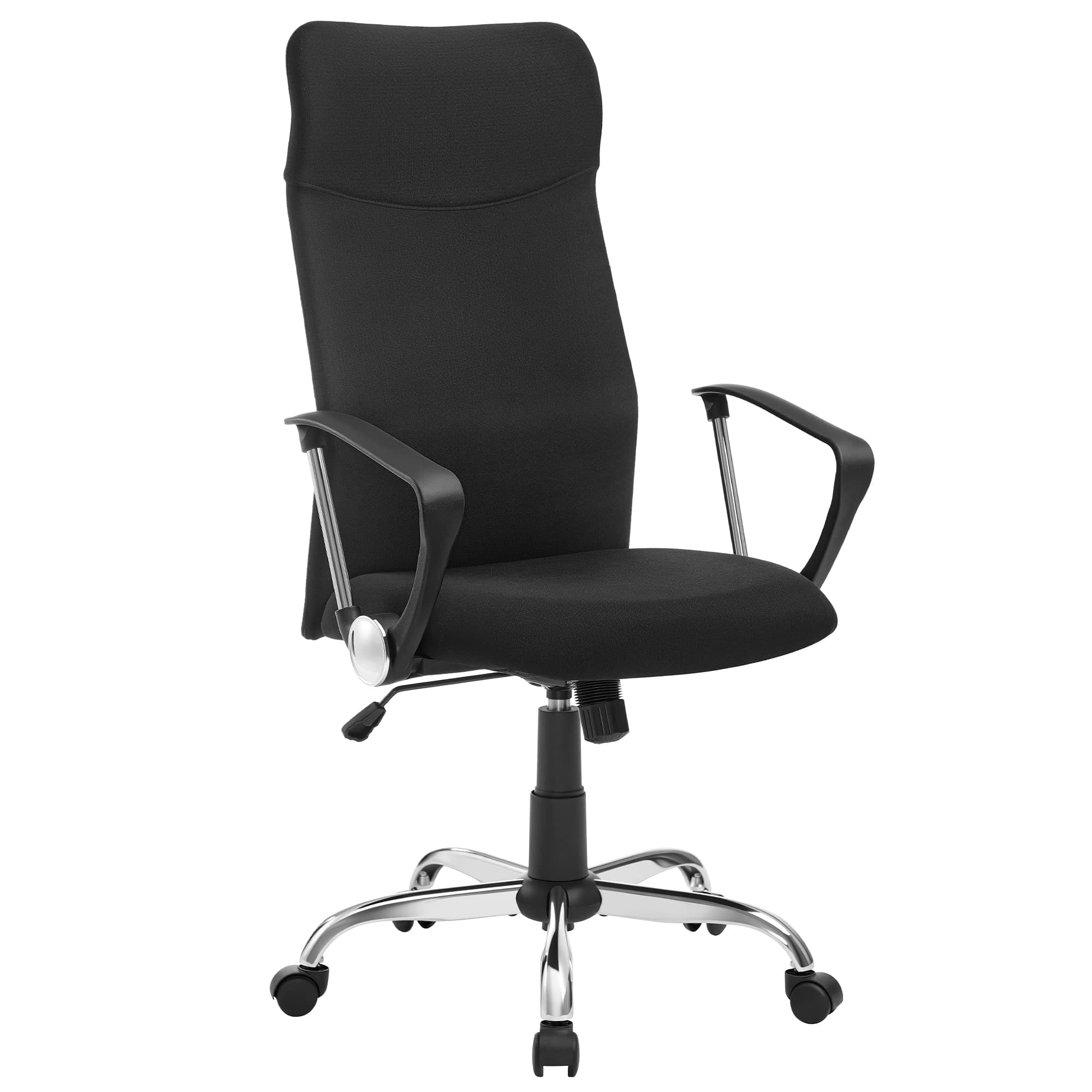 SONGMICS Silla de Oficina, Silla de Escritorio Ergonómica, Silla Giratoria, Asiento Tapizado, Ajustable en Altura e Inclinable, Carga de 120 kg, Negro Tinta OBN034B01