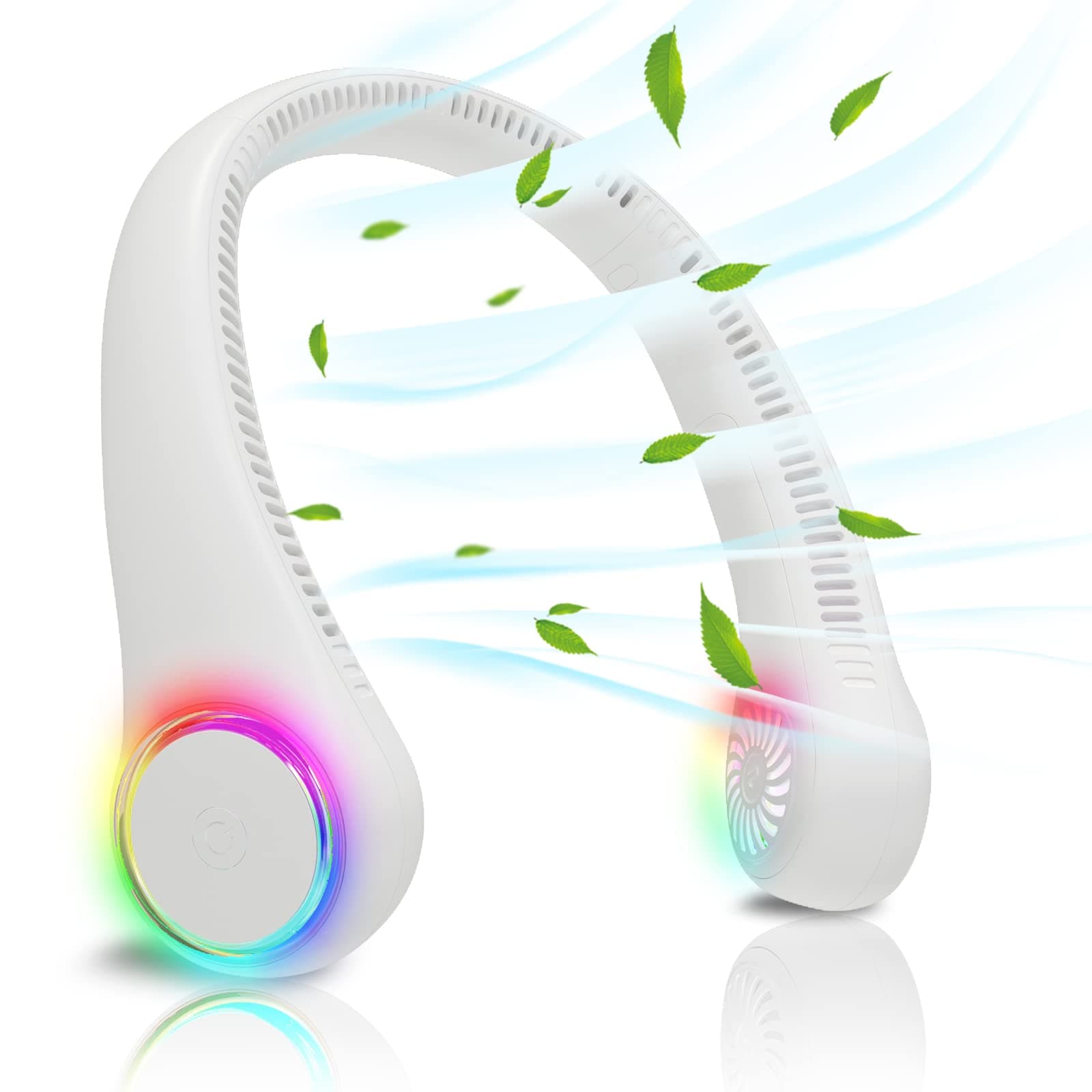 ITSHINY Ventilateur de cou sans pales - Portable - 4000 mAh - Rechargeable avec lumière LED à 3 vitesses - Pour femme et homme - Pour la maison, le bureau, les voyages