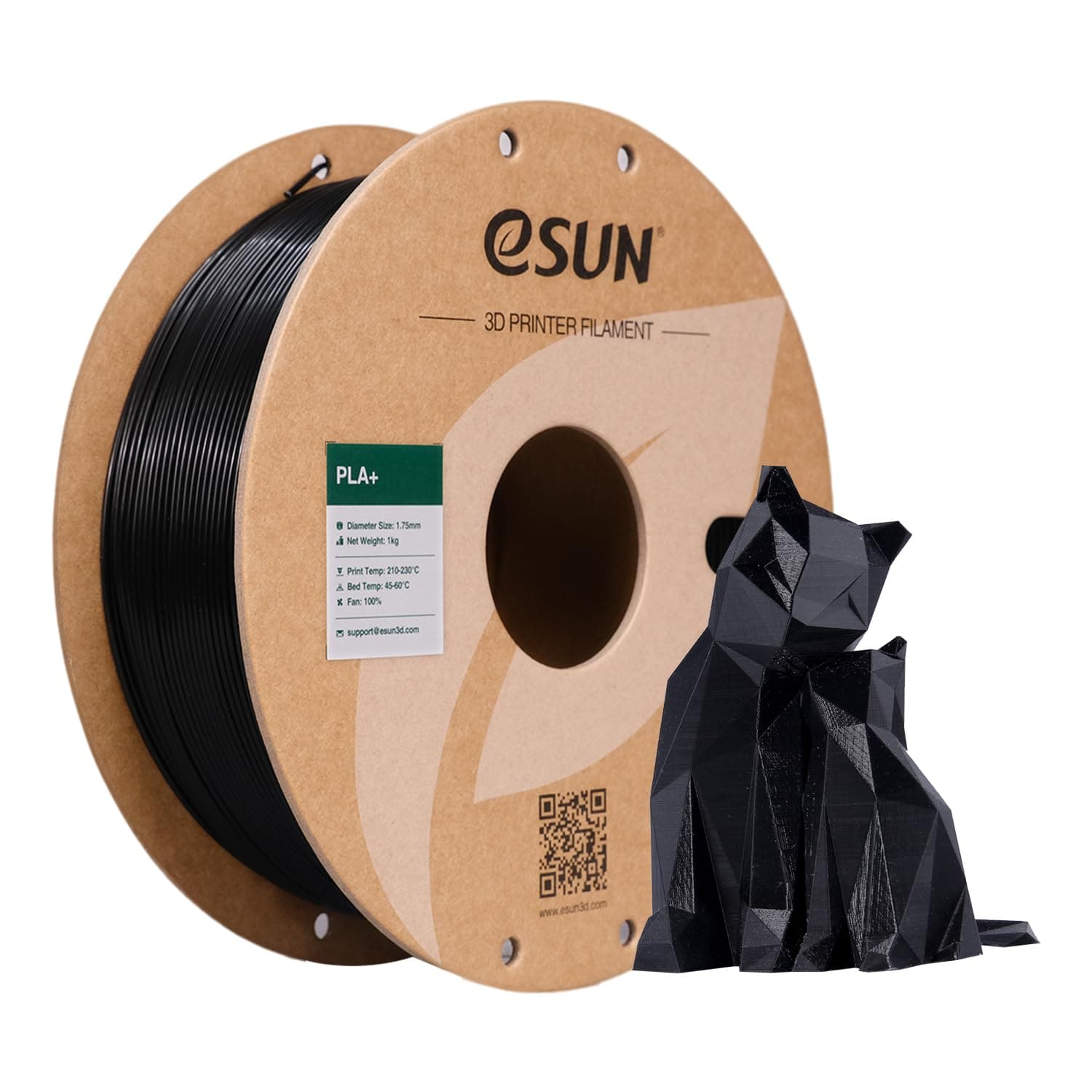 eSUN Filamento PLA+ 1.75mm, Mejorado Tenacidad Impresora 3D Filamento PLA Plus, Precisión Dimensional +/- 0.03mm, 1KG Carrete (2.2 LBS) para Filamento de Impresión 3D, Negro