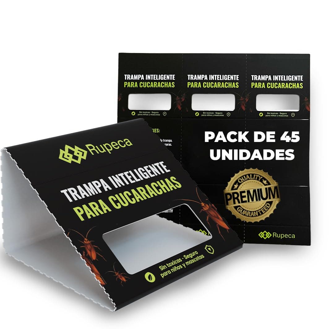 Pack 45 Trampas Adhesivas para Cucarachas Sin Tóxicos – Control de Plagas Seguro + Eficaz en el Hogar – Trampa Anti Cucarachas Interior Discreta + Duradera + Profesional | RUPECA