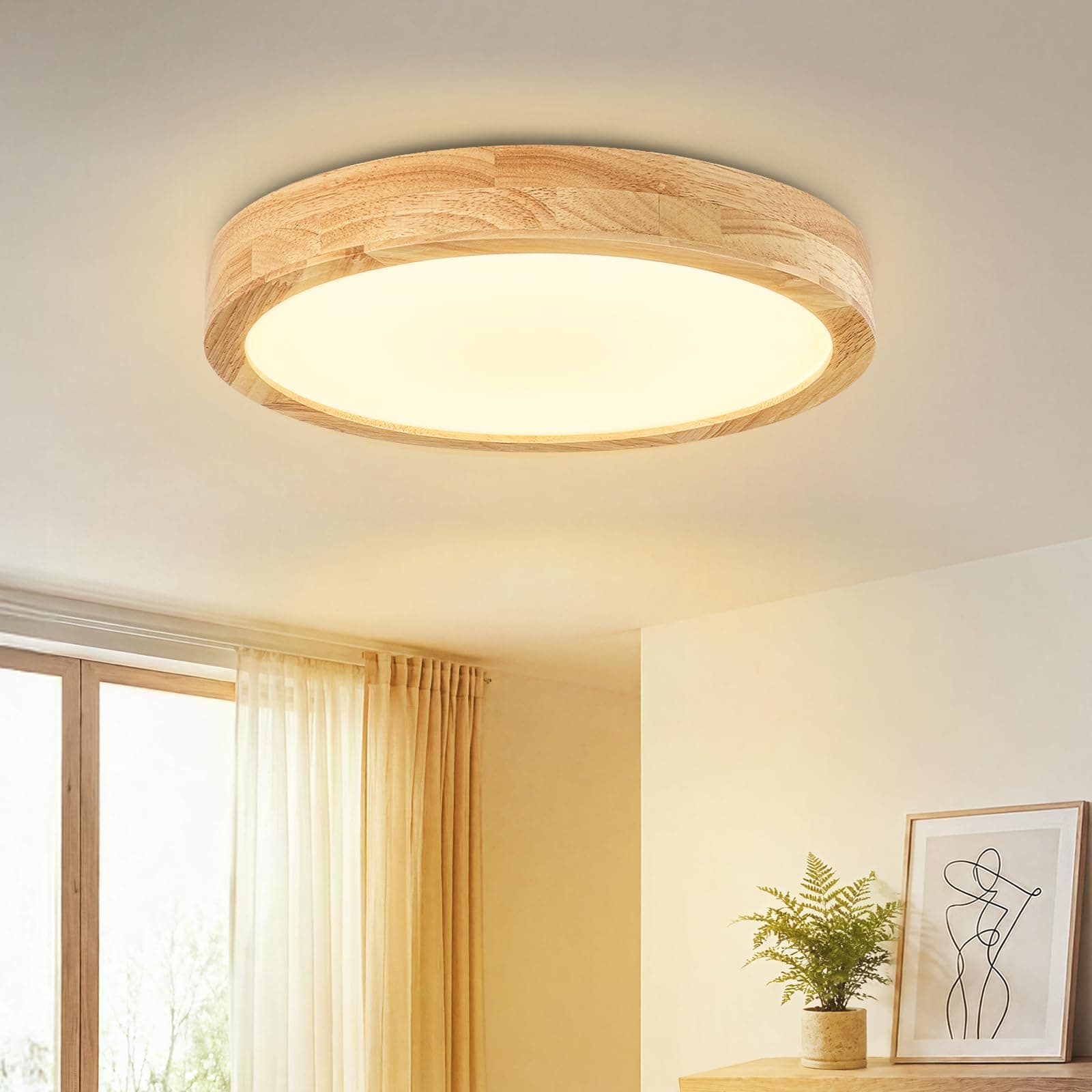 Dehobo Plafón LED Techo Ø 30 cm Madera, Lámpara Techo 24W 3100LM, Lámpara de Techo Redonda con Diseño Moderno, Luz 3000K Blanco Cálido y RA>83 para Salón, Dormitorio, Habitación, Cocina, Oficina