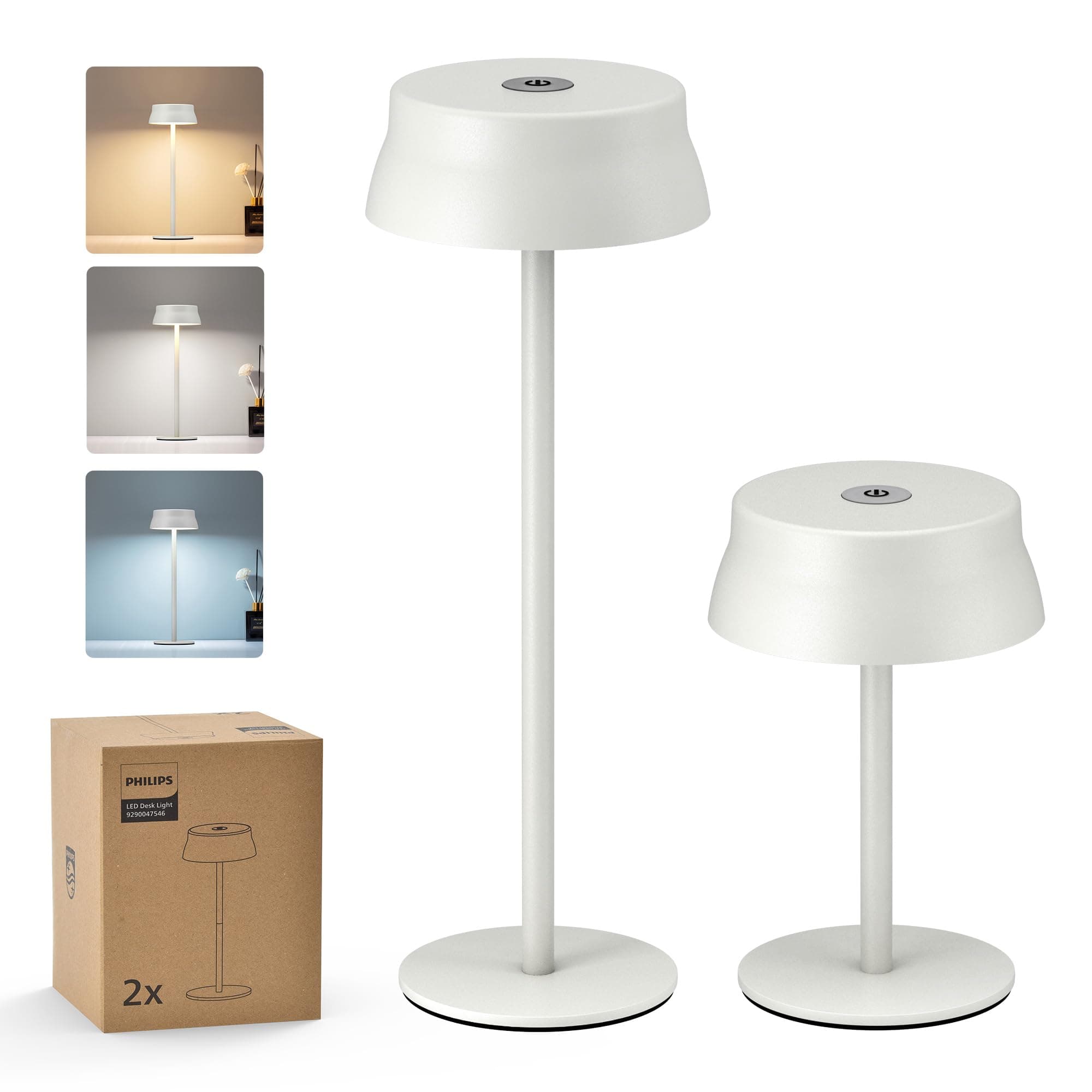 Philips Lampe de Table Sans Fil, Bureau LED Portable pour Extérieur, Alimentée par Batterie Rechargeable, 2 Hauteurs Réglables, Contrôle Tactile et 3 Couleurs avec Gradation Continue, Étanches