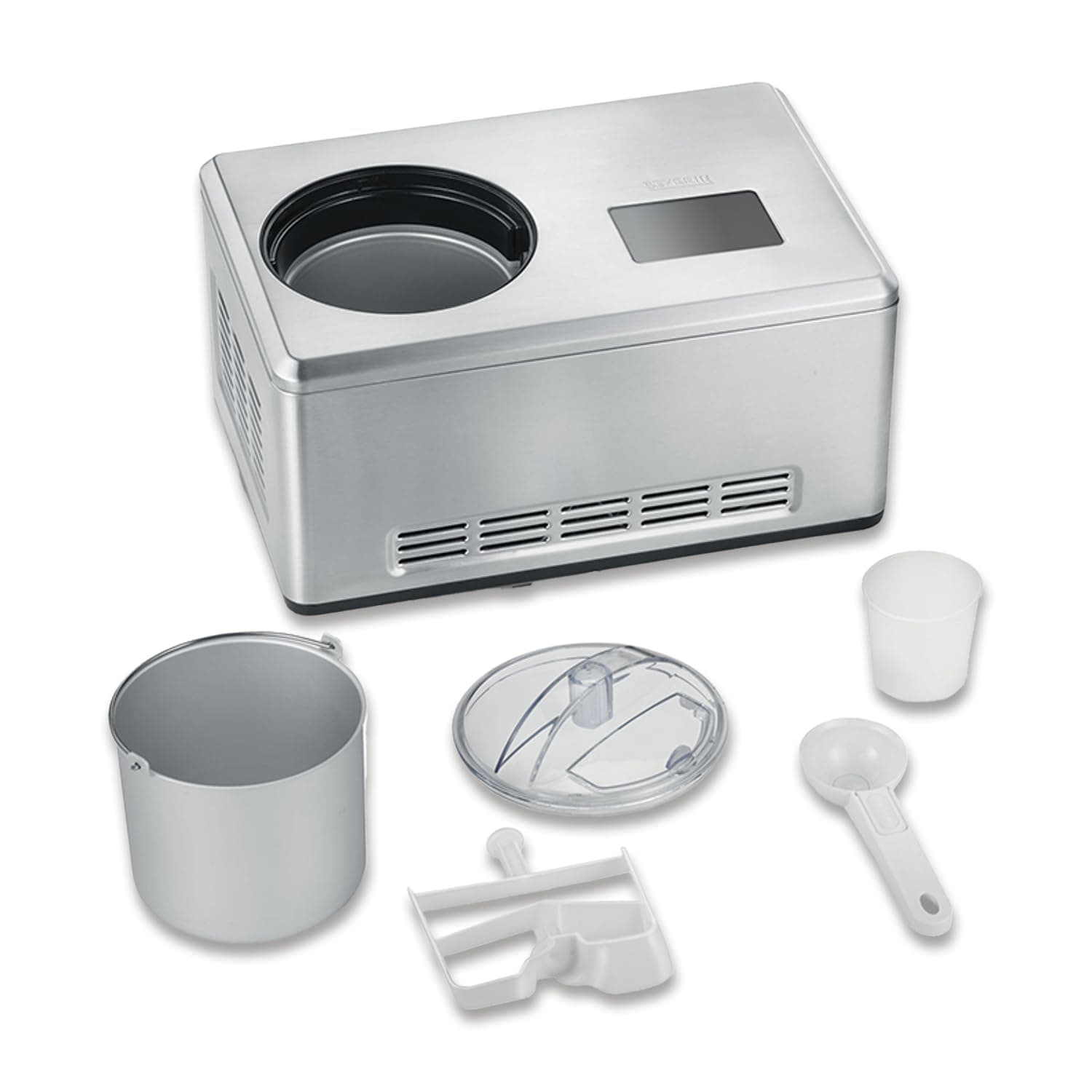 SEVERIN Gelatiera 2in1, 2 Litri, 180W, Autorefrigerante, 2 Contenitori, Funzione Yogurt, Ricettario Incluso, Display LED Touch, Timer Digitale, 43 x 29 x 22,5 cm, Acciaio Inox - EZ 7406