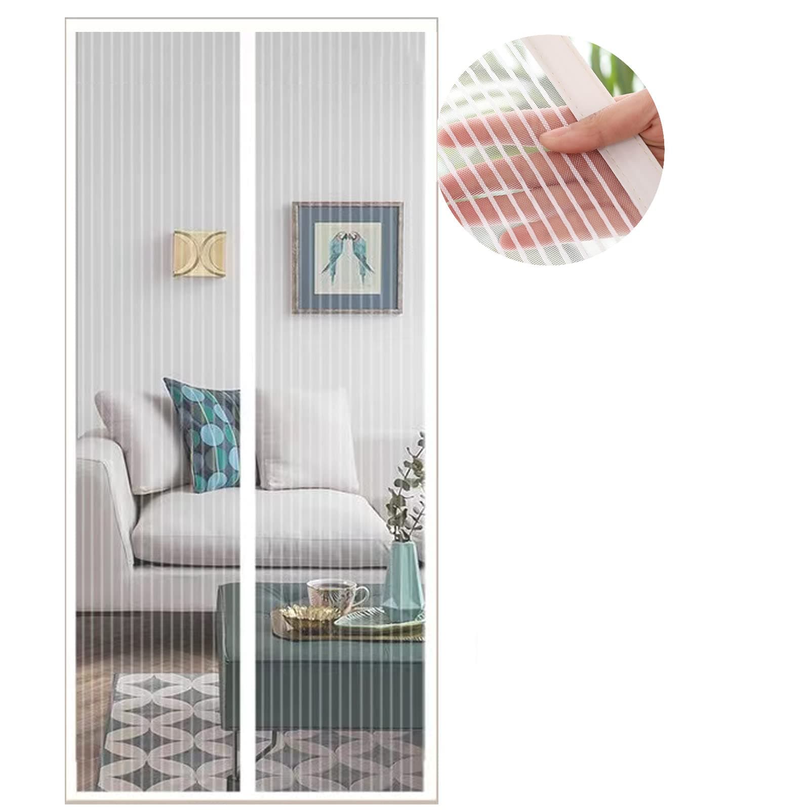 Zanzariera Magnetica per Porte, Zanzariera 90x240 cm, Bianca Zanzariere Porte Chiusura Automatica, Facile da Installare, per Porta Finestra Balcone Soggiorno