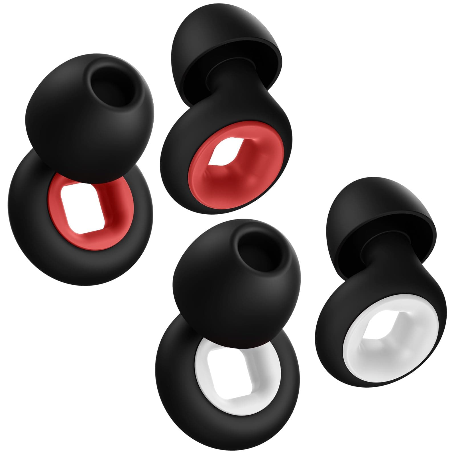 Tappi per orecchie da 28 dB per dormire, 2 paia riutilizzabili in morbido silicone per moto, sonno e concerti, anti-rumore con 8 punte, nero/rosso e nero/bianco