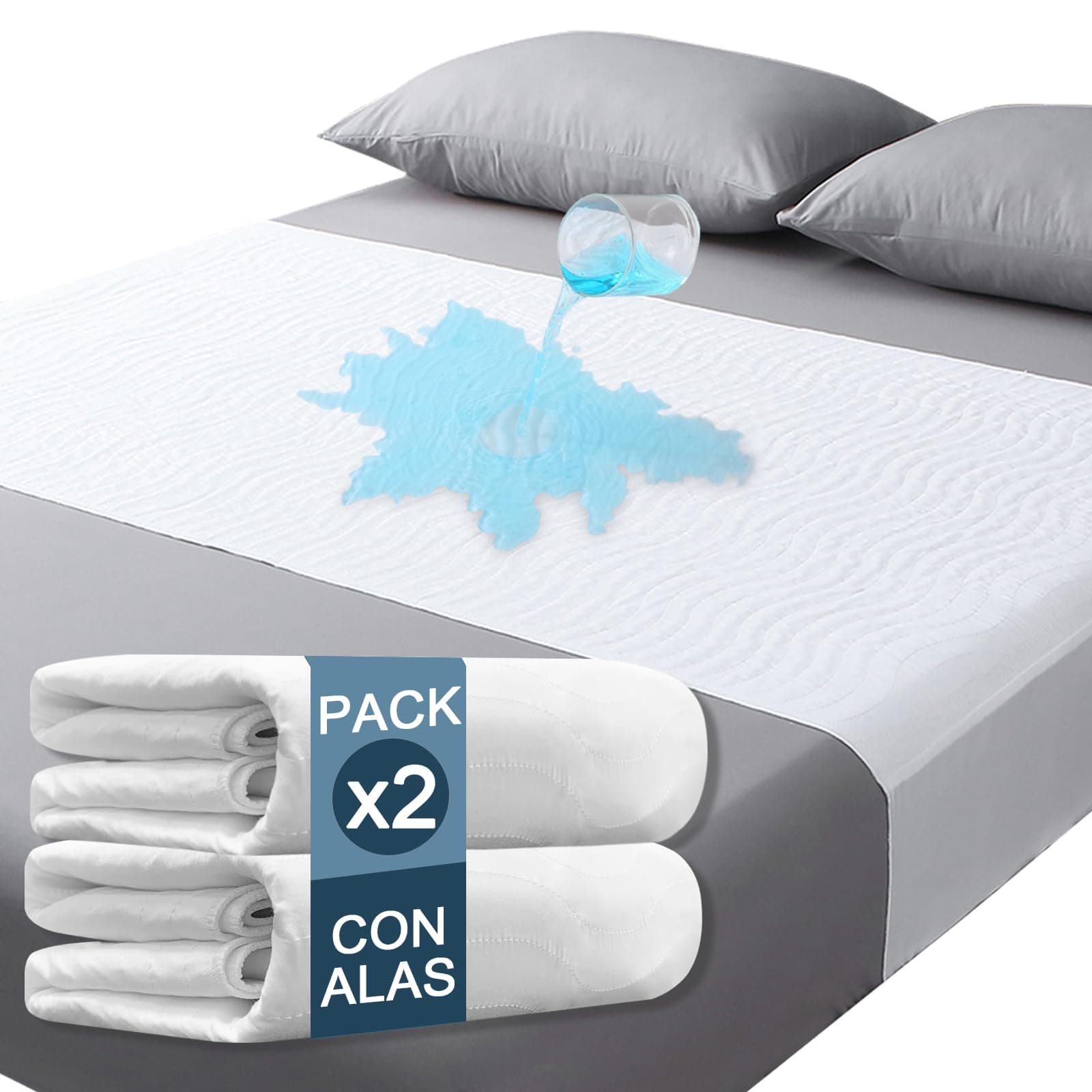 Empapadores Cama Adultos Lavables con Alas 50cm - 135x85cm (Pack 2) - Impermeable, Absorbente - Ideal para Adultos, Niños y Mayores, para Camas 135cm