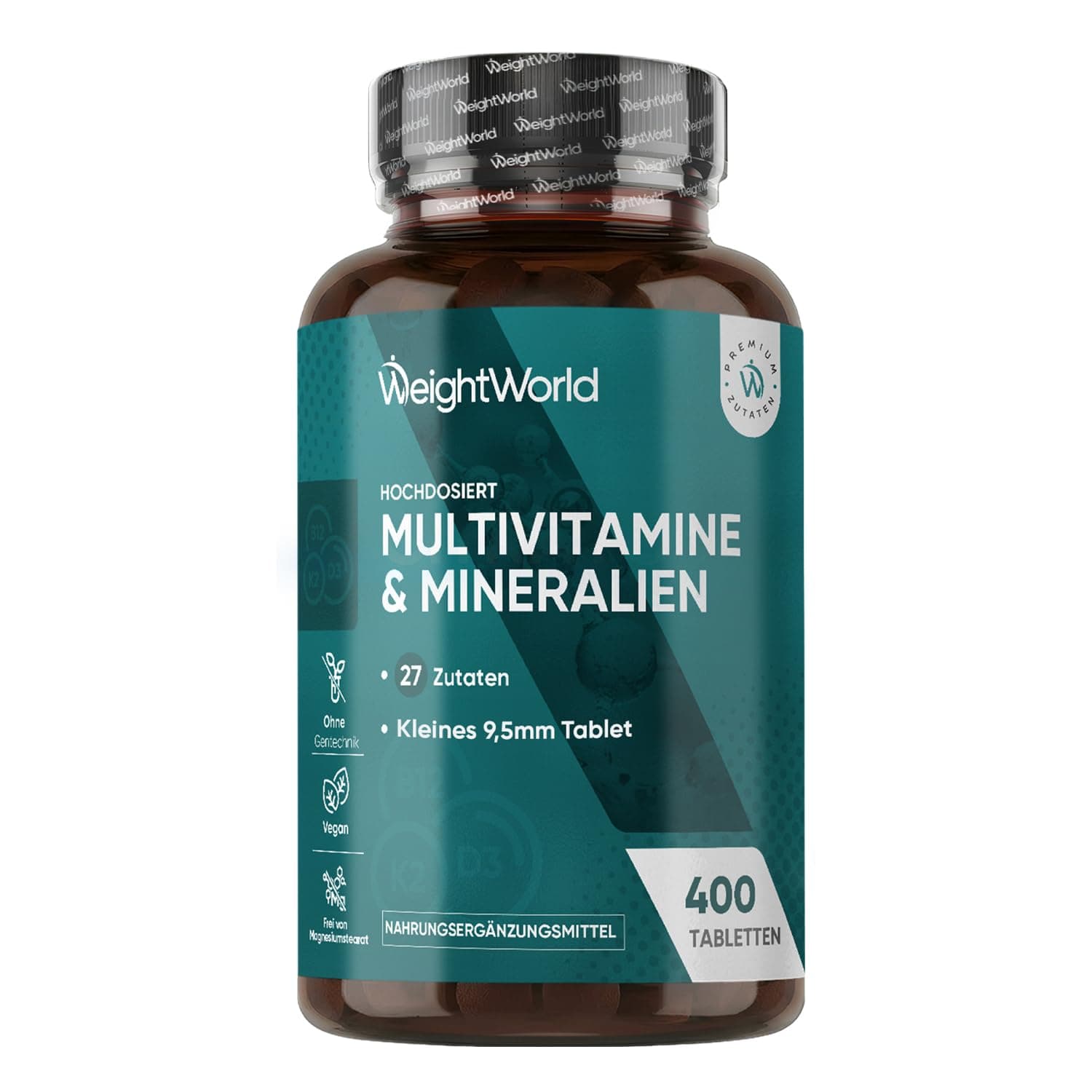 Multivitamin Tabletten - 400 vegane Tabletten - 27 Zutaten - Laborgeprüft - Mit Vitamin B Komplex, Vitamin C, Magnesium, Kalium - 13+ Monate Vorrat - Frei von Magnesiumstearat & Gluten - WeightWorld