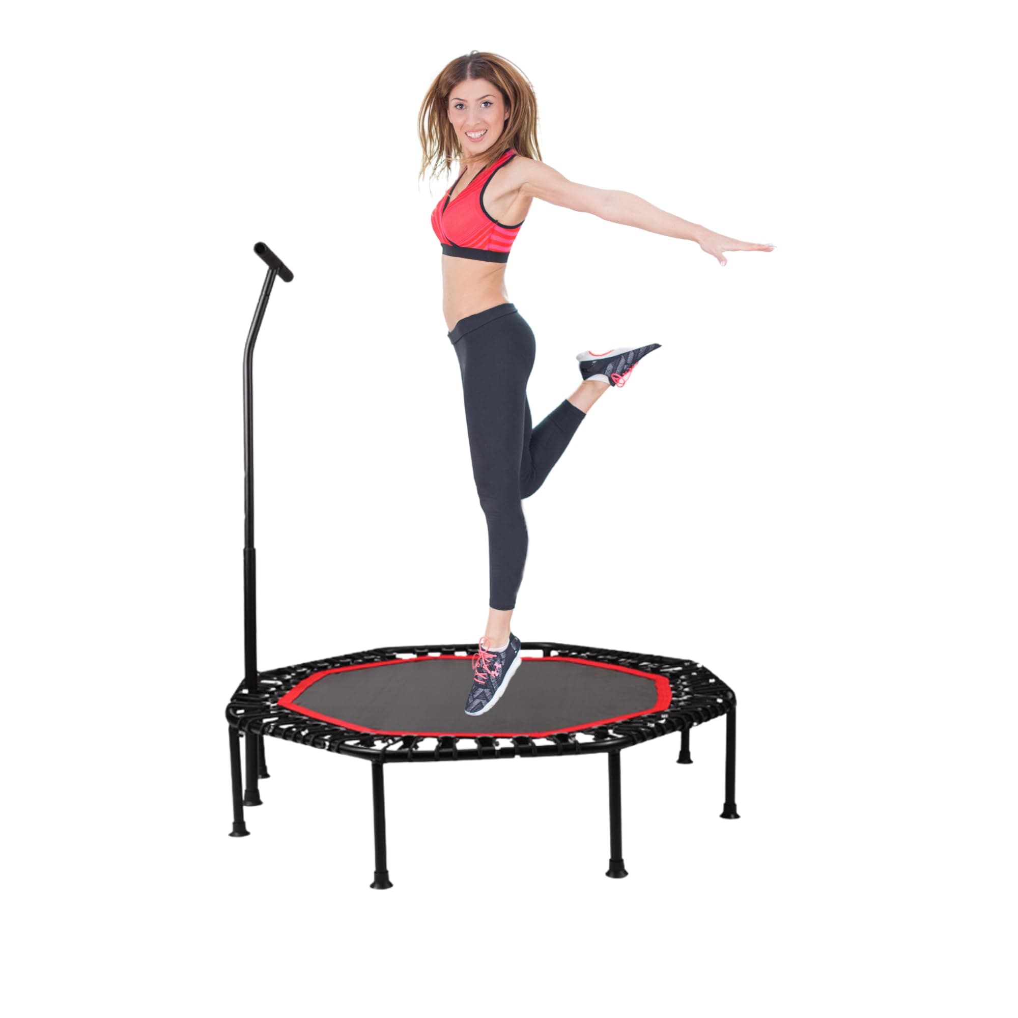 Cama Elástica. Trampolín Fitness para Saltar con Ø90cm.Plegable y Silenciosa. Instalacción Fácil,Octogonal para Adultos,Niños.Interior,Exterior con Apoyabrazos de Espuma Ajustable.
