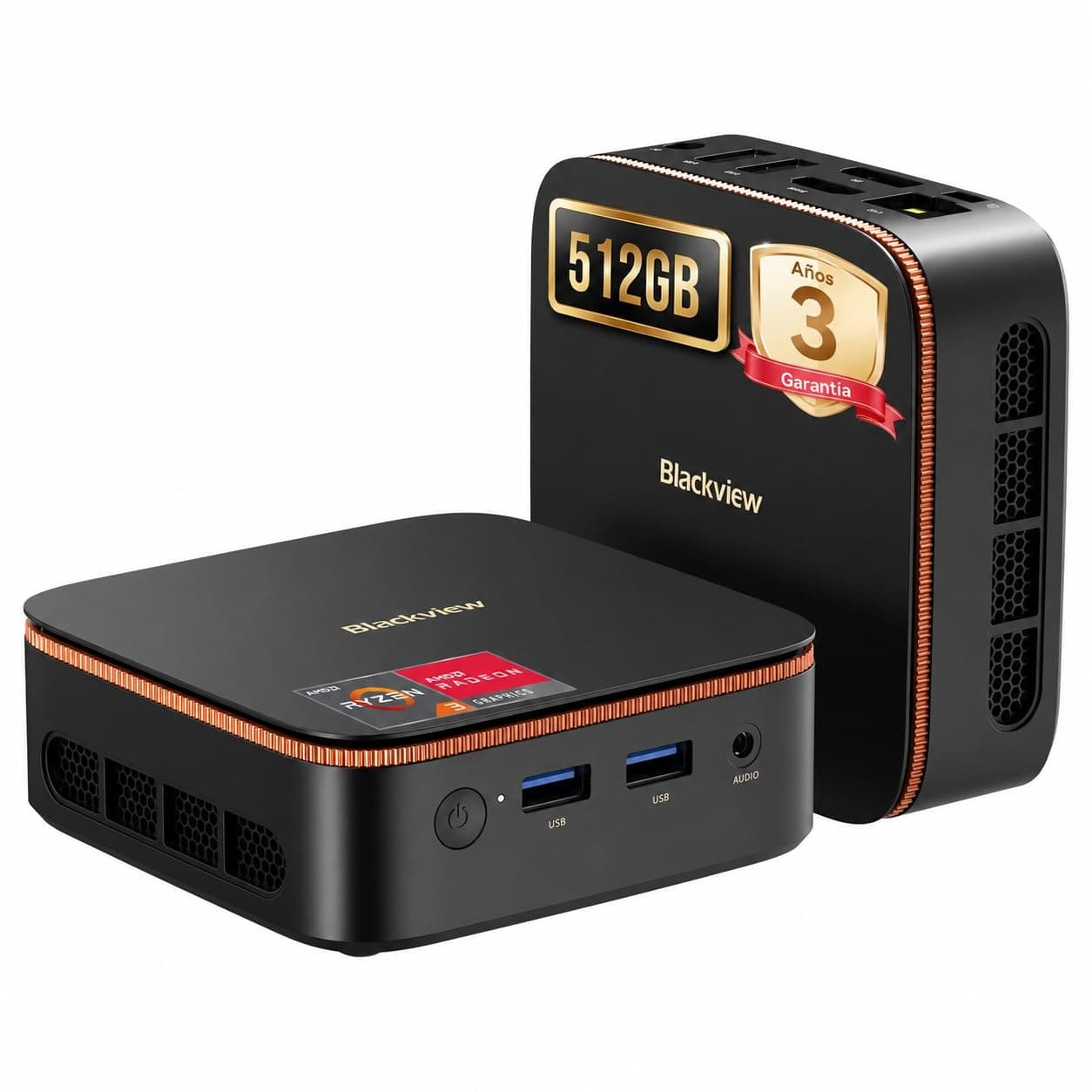 Blackview MP20 Mini PC AMD Ryzen 3300U W-11 Pro (Defeat N95/N150), 16GB RAM 512GB SSD Mini Ordenador de Sobremesa, 4K@60Hz UHD, USB 3.2+HDMI+DP+RJ45 para Negocios/Escuela/Oficina-Garantía de 3 años