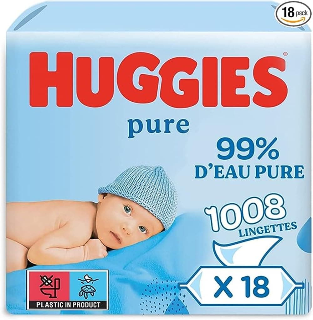 Huggies Lingettes Pure pour bébé, 18 paquets (1008 lingettes au total) - Lingettes à 99% d'eau pure - Sans parfum pour un nettoyage tout en douceur - Lingettes humides naturelles