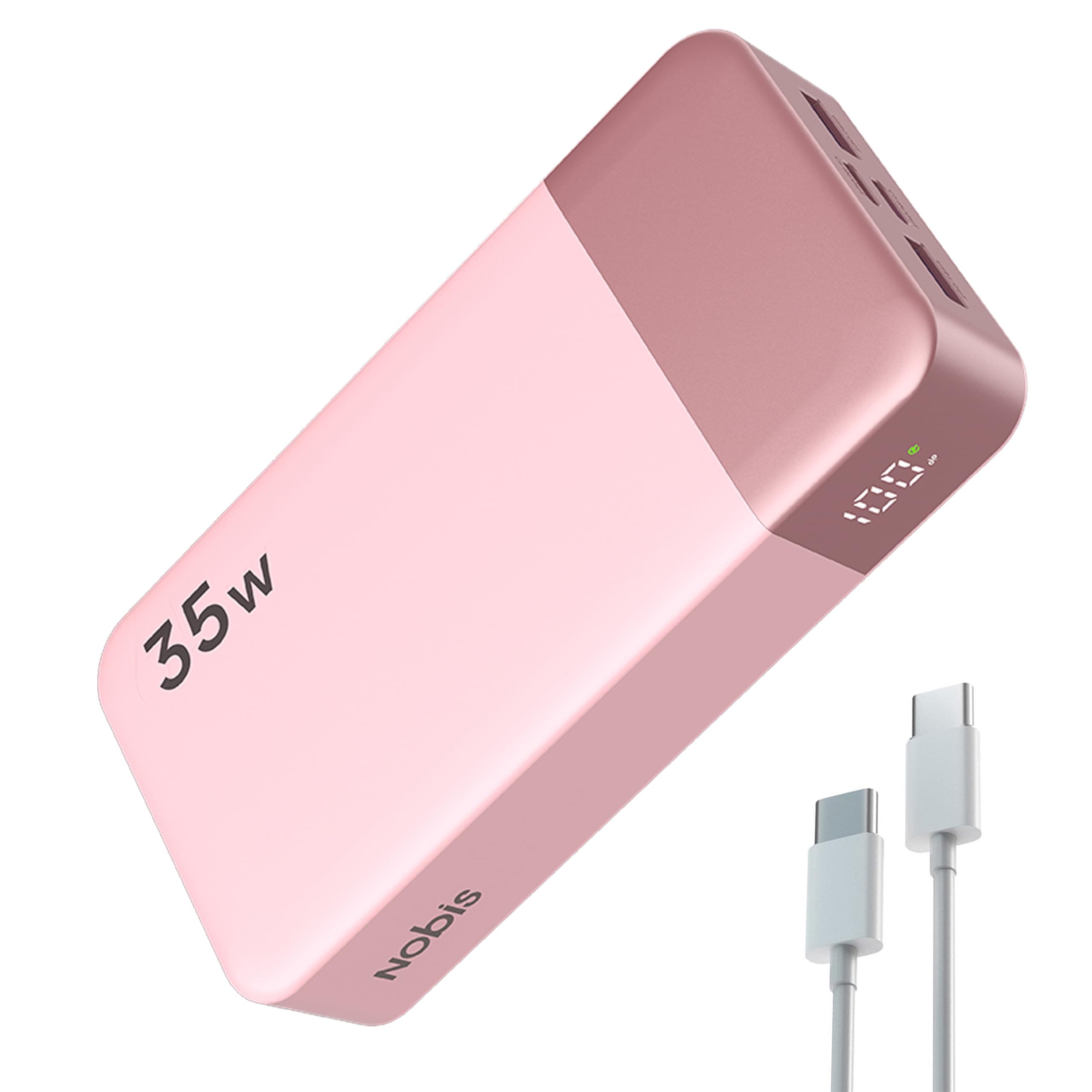 NOBIS Power Bank 20000mAh Power Bank 35W Ricarica Rapida USB C Ingresso/Uscita, PD QC 4 Porte Caricatore Portatile con Display LED, Compatibile con Phone 17 (Rosa)