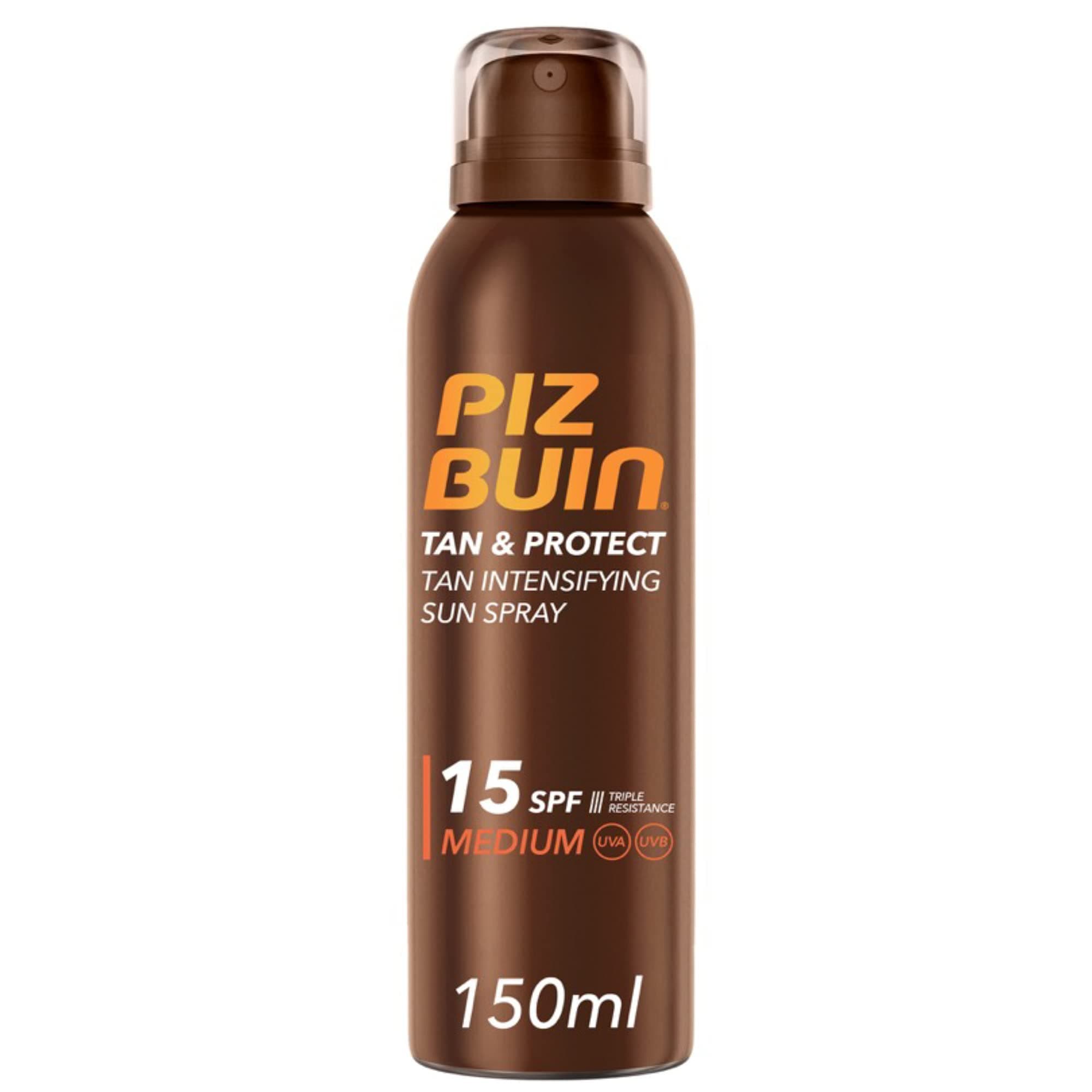 PIZ BUIN Tan & Protect Spray Solare Intensificatore dell'Abbronzatura SPF 15, Crema solare spray abbronzante corpo con Illumitone, Protezione solare spray SPF15 con filtro solare UVA/UVB, 150 ml